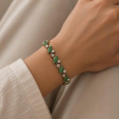 1960's Jade Diamond 18 Karat Yellow Gold & SS Vinatge Link Bracelet