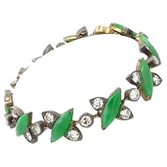 1960's Jade Diamond 18 Karat Yellow Gold & SS Vinatge Link Bracelet