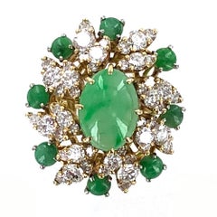 1960s Jade Diamond Cocktail Ring 18 Karat Yellow Gold