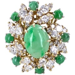1960s Jade Diamond Cocktail Ring 18 Karat Yellow Gold
