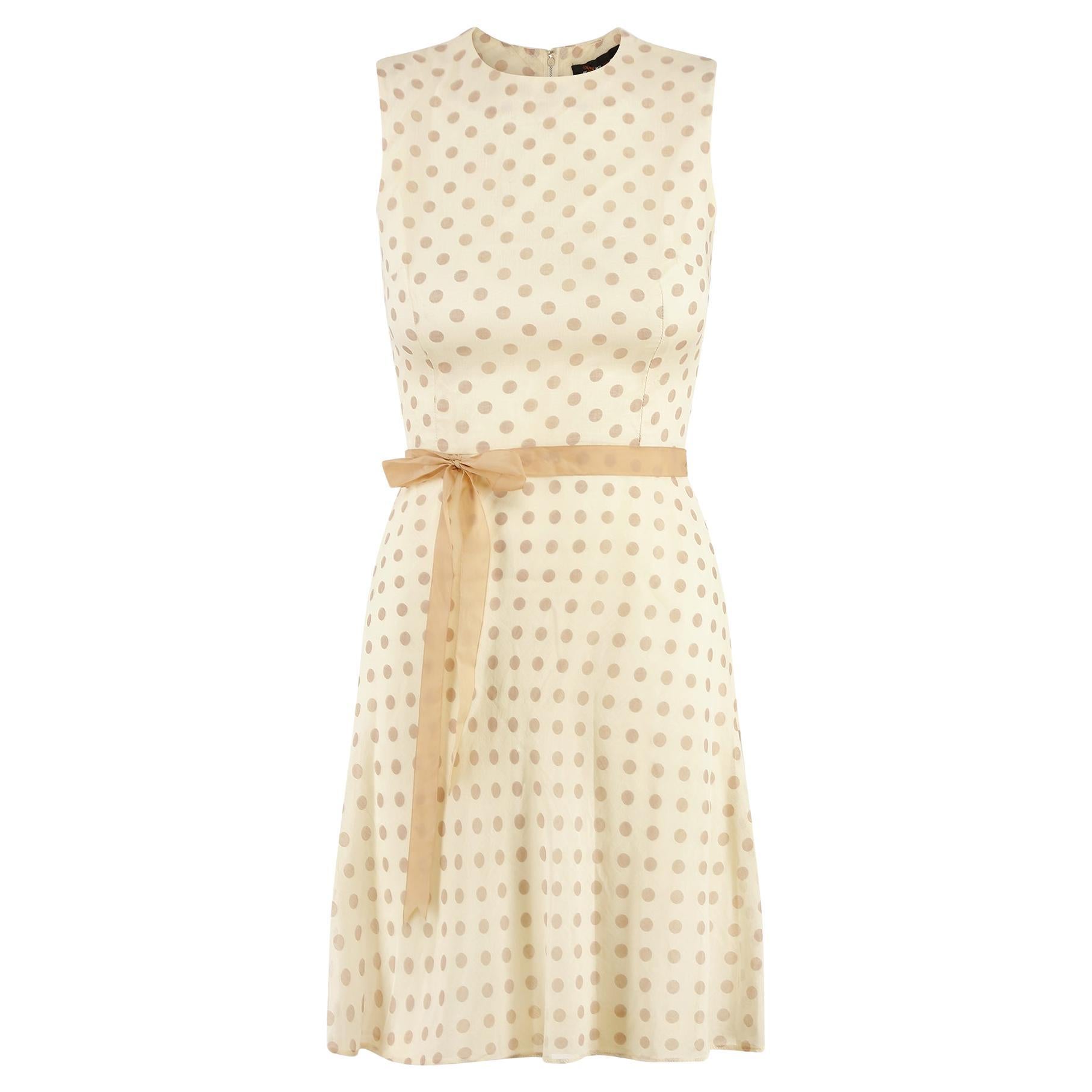 Vestido en línea A de lunares beige y crema de Jaeger de los años 60 en venta