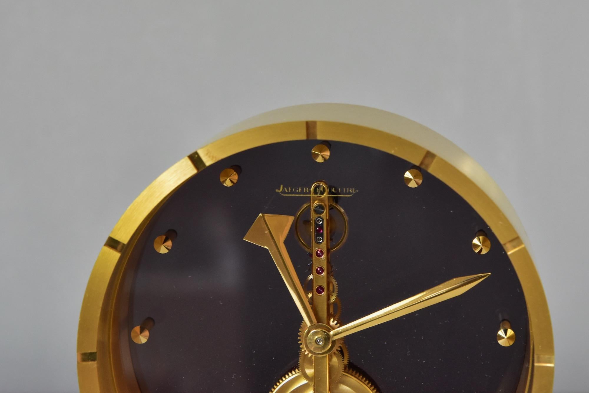 Mid-Century Modern 1960's Jaeger-LeCoultre Table Clock 8 Day Baguette Inline Movement Ref. 414