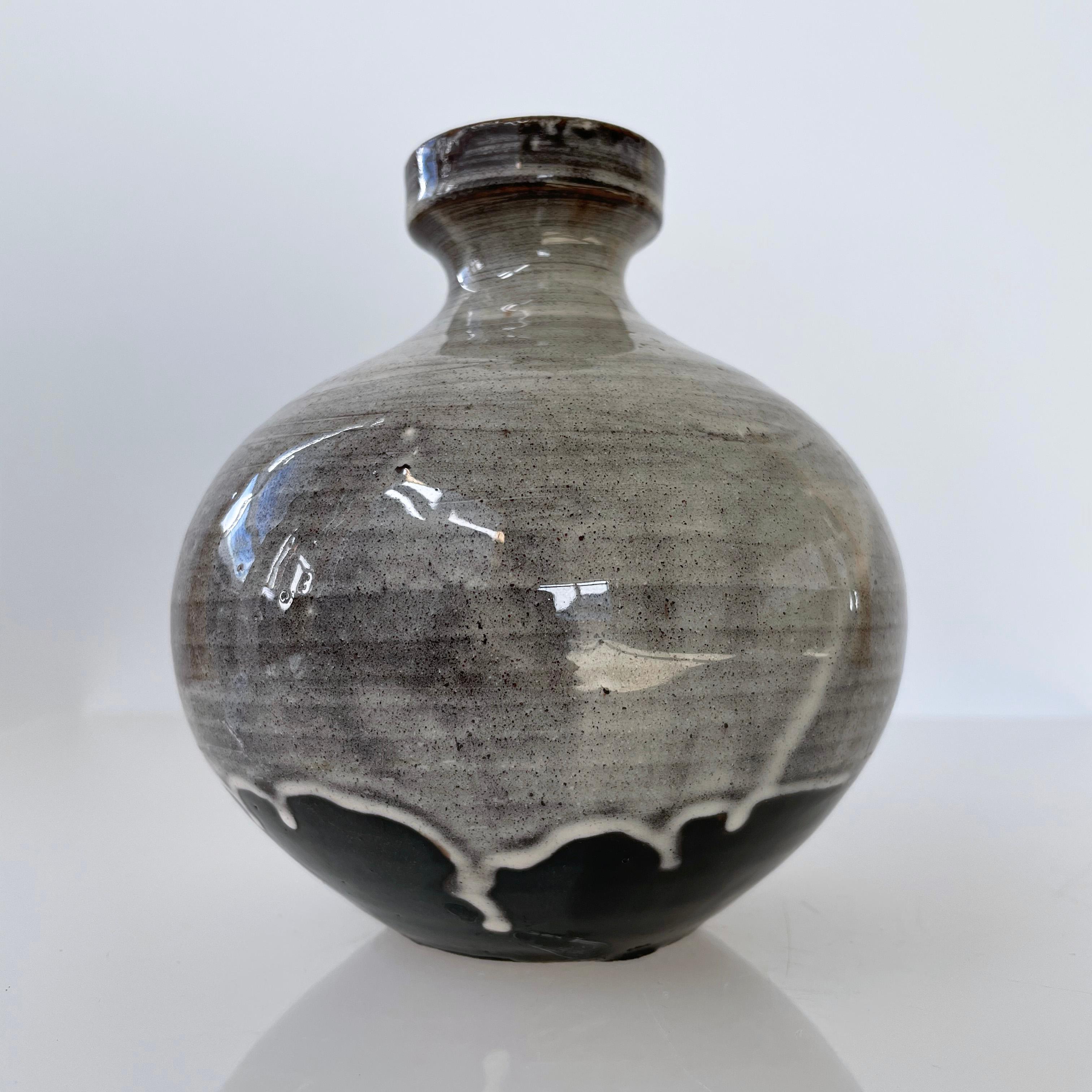 Fired 1960's Jakob Gelzer hand made ceramic vase For Sale