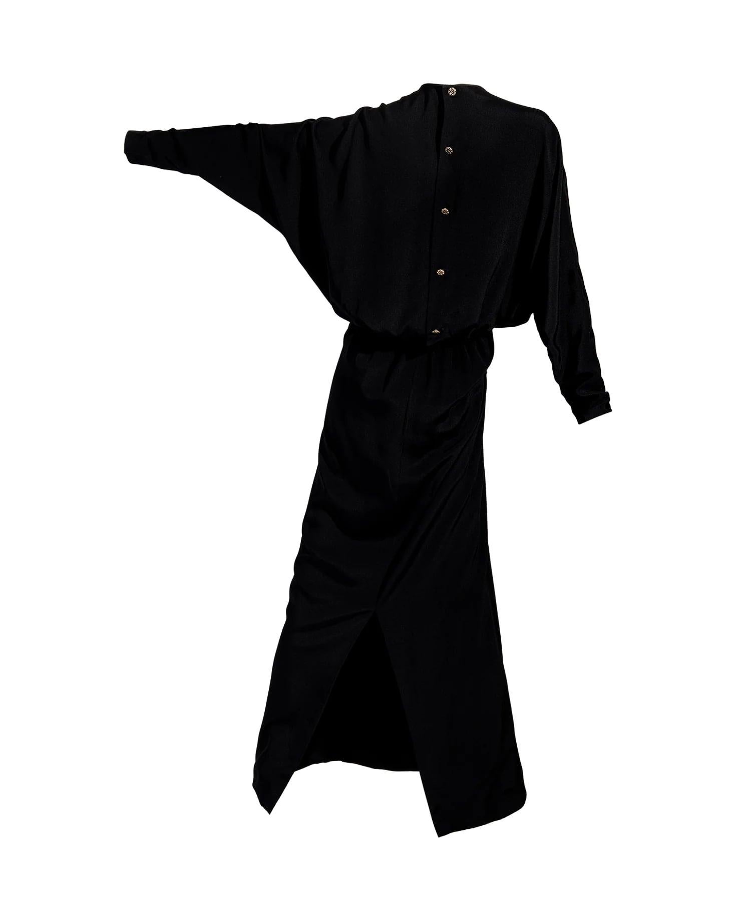 1960's James Galanos Bat-wing Black Gown with Button-Up Back 4