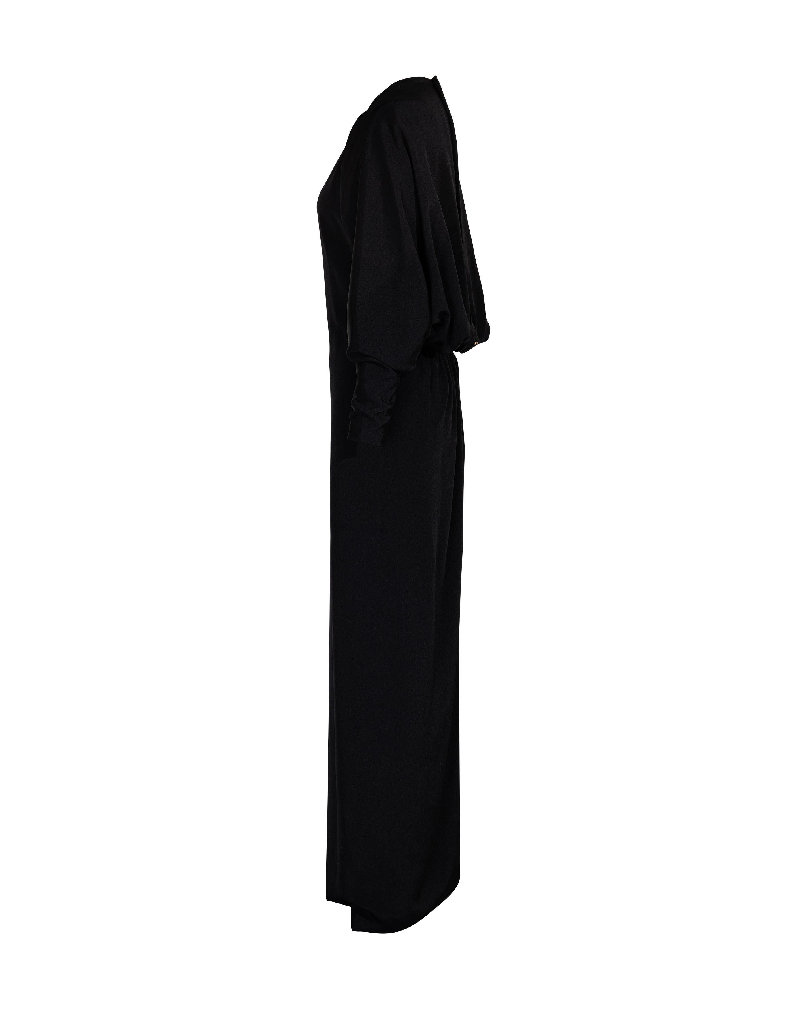 Women's 1960's James Galanos Bat-wing Black Gown with Button-Up Back