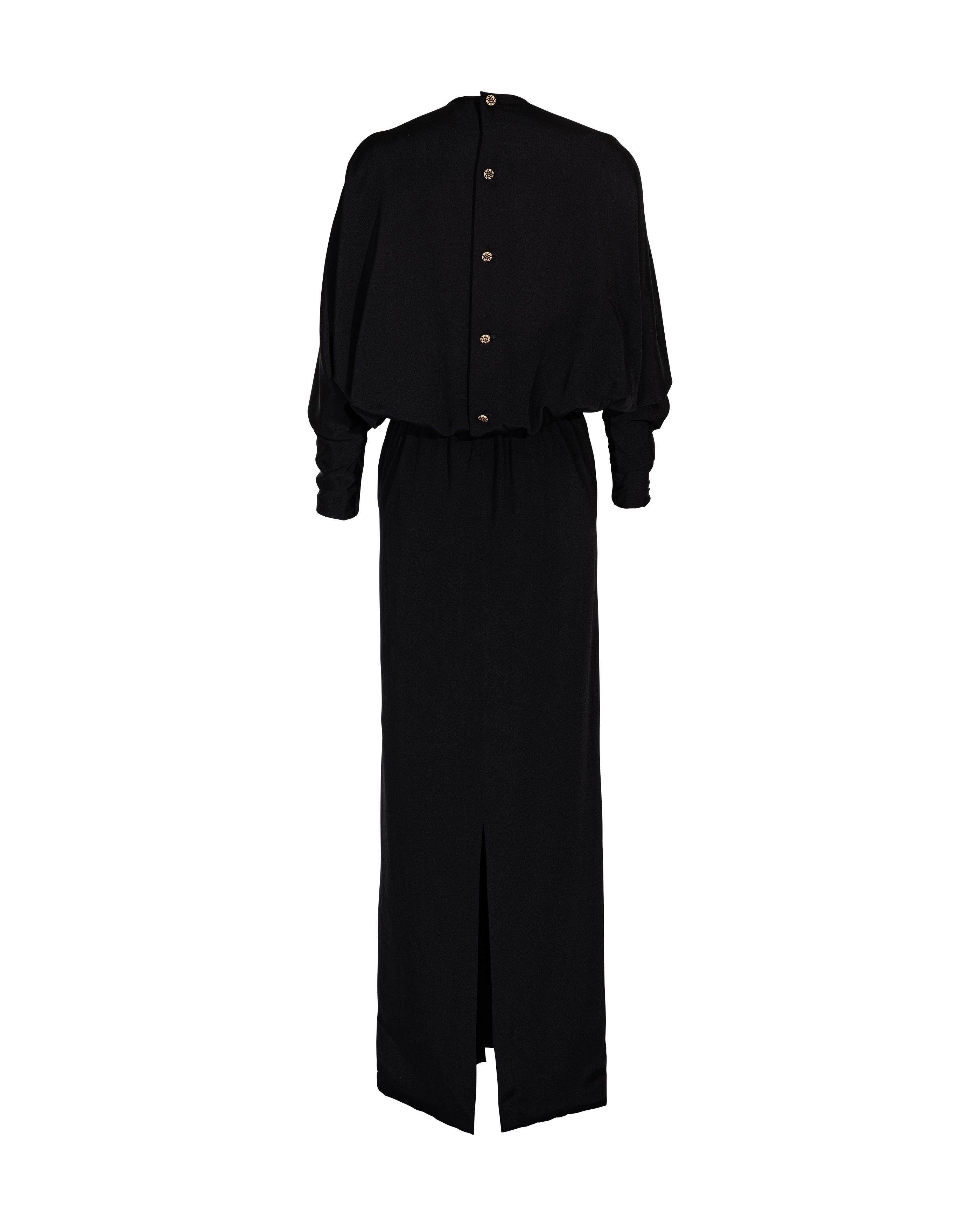 1960's James Galanos Bat-wing Black Gown with Button-Up Back 1
