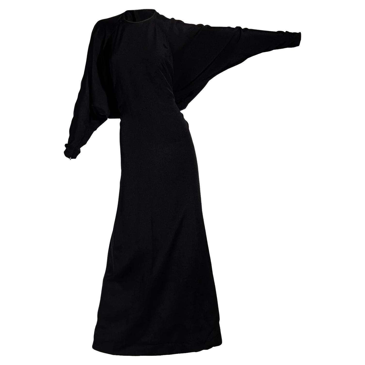 1960's James Galanos Bat-wing Black Gown with Button-Up Back 2
