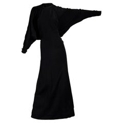 1960's James Galanos Bat-wing Black Gown with Button-Up Back