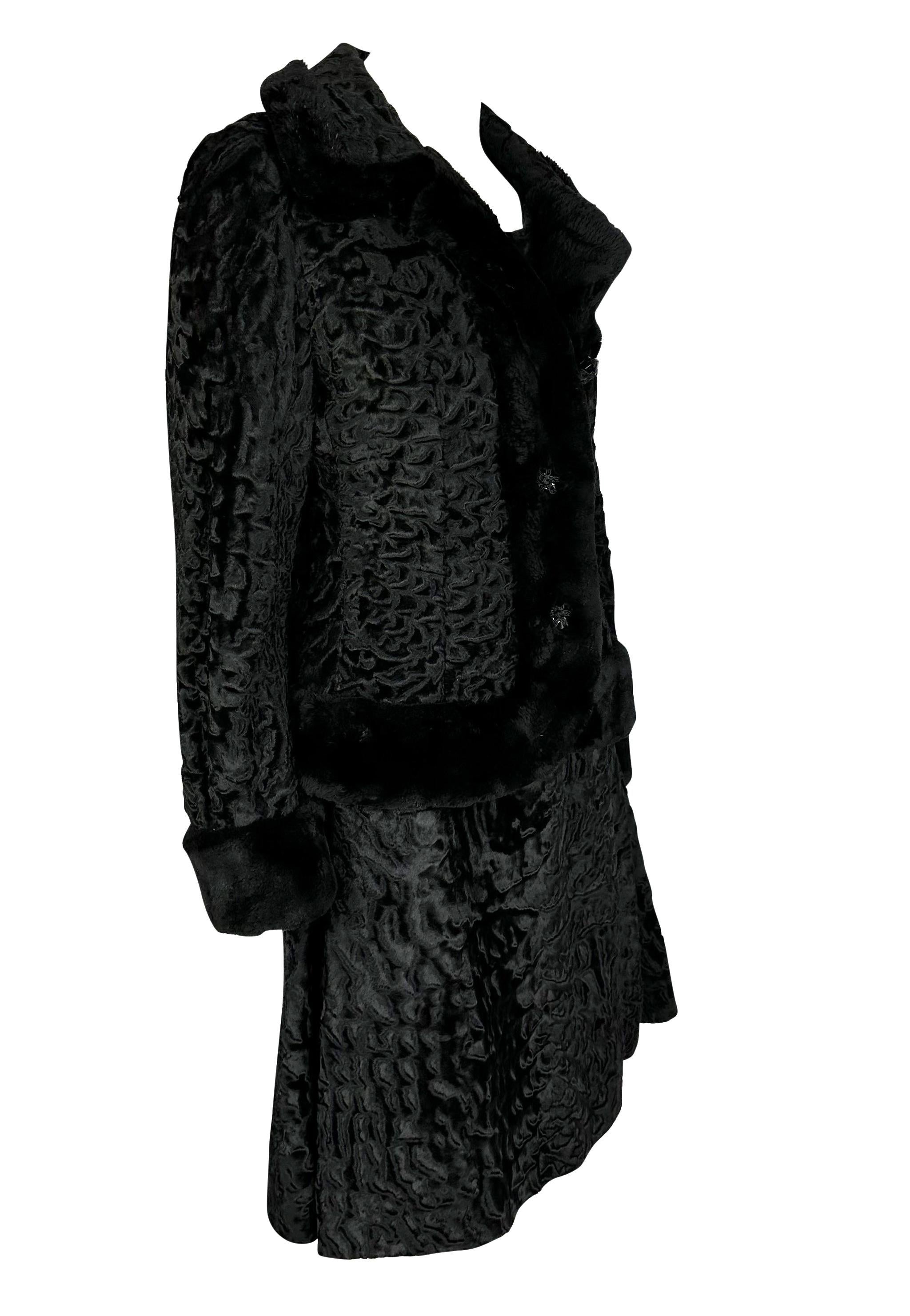 1960s James Galanos Black Lamb Fur Flare Dress Jacket Set en vente 7