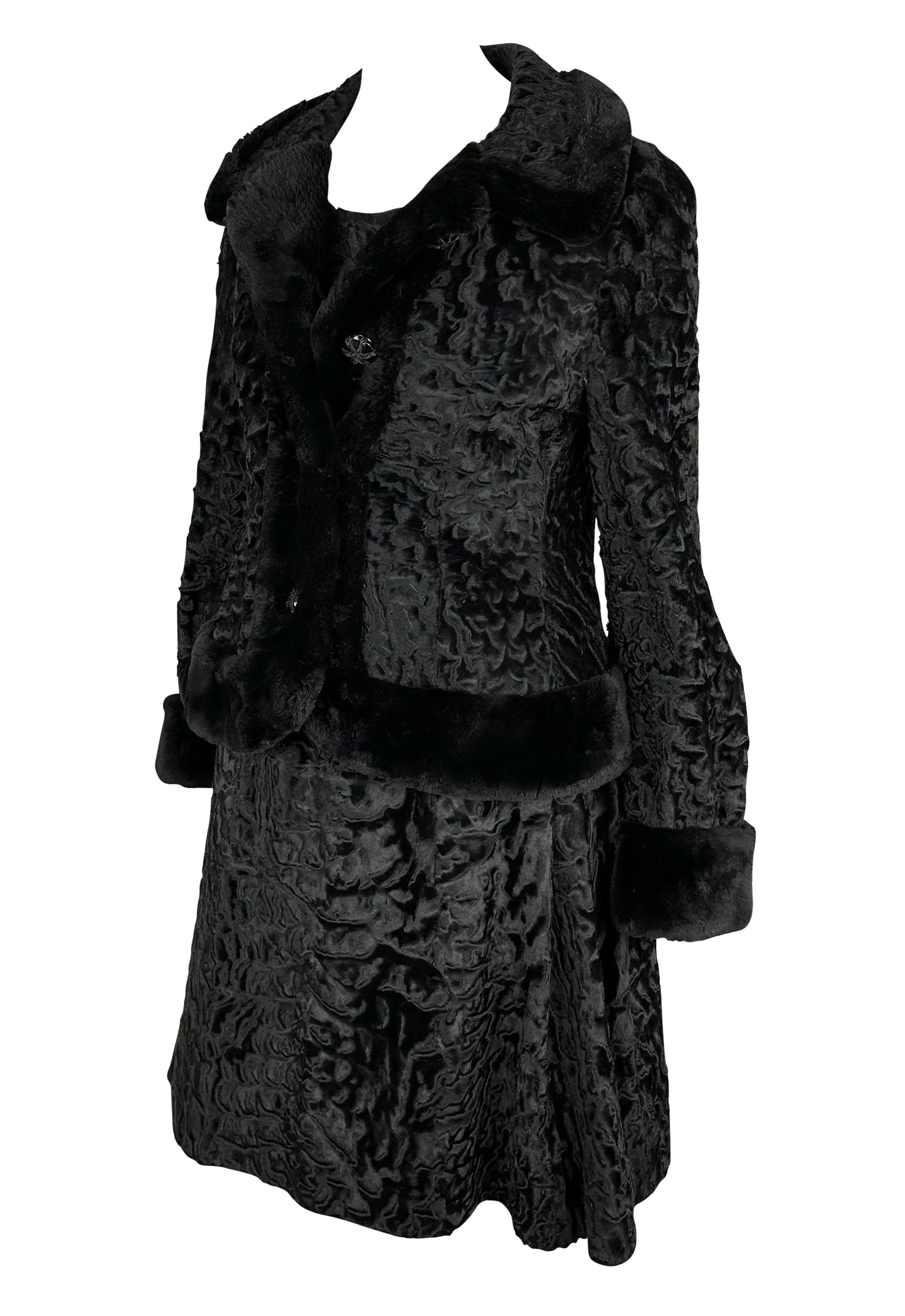 1960s James Galanos Black Lamb Fur Flare Dress Jacket Set Bon état - En vente à West Hollywood, CA
