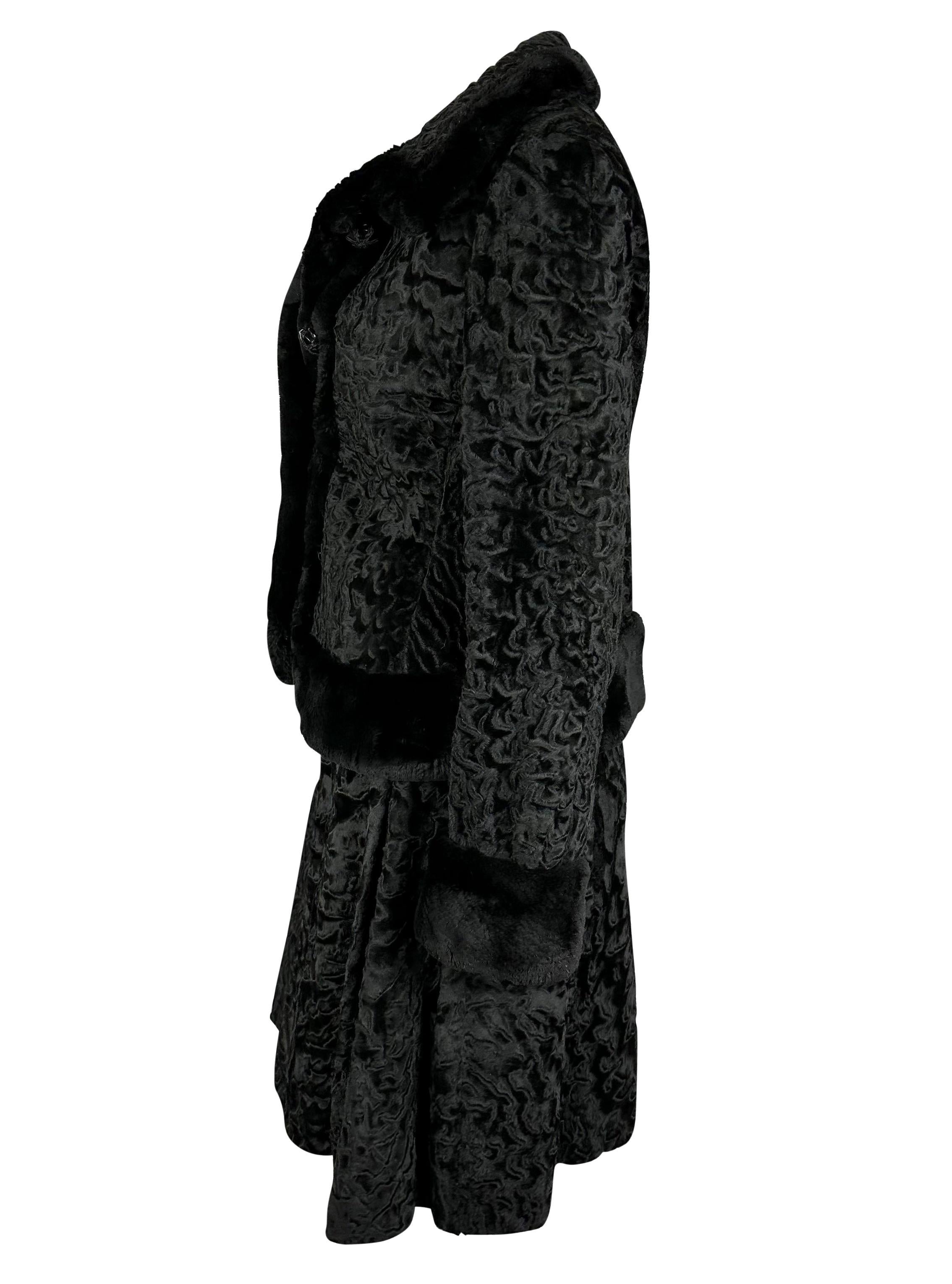1960s James Galanos Black Lamb Fur Flare Dress Jacket Set en vente 1