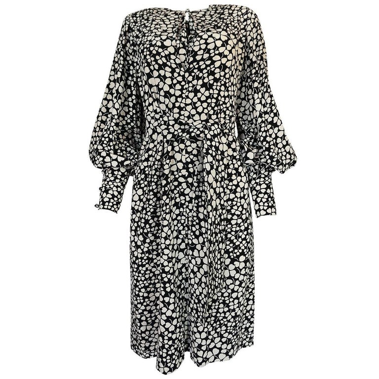 1960s James Galanos Clover and Heart Billow Sleeve Silk Dress For Sale ...