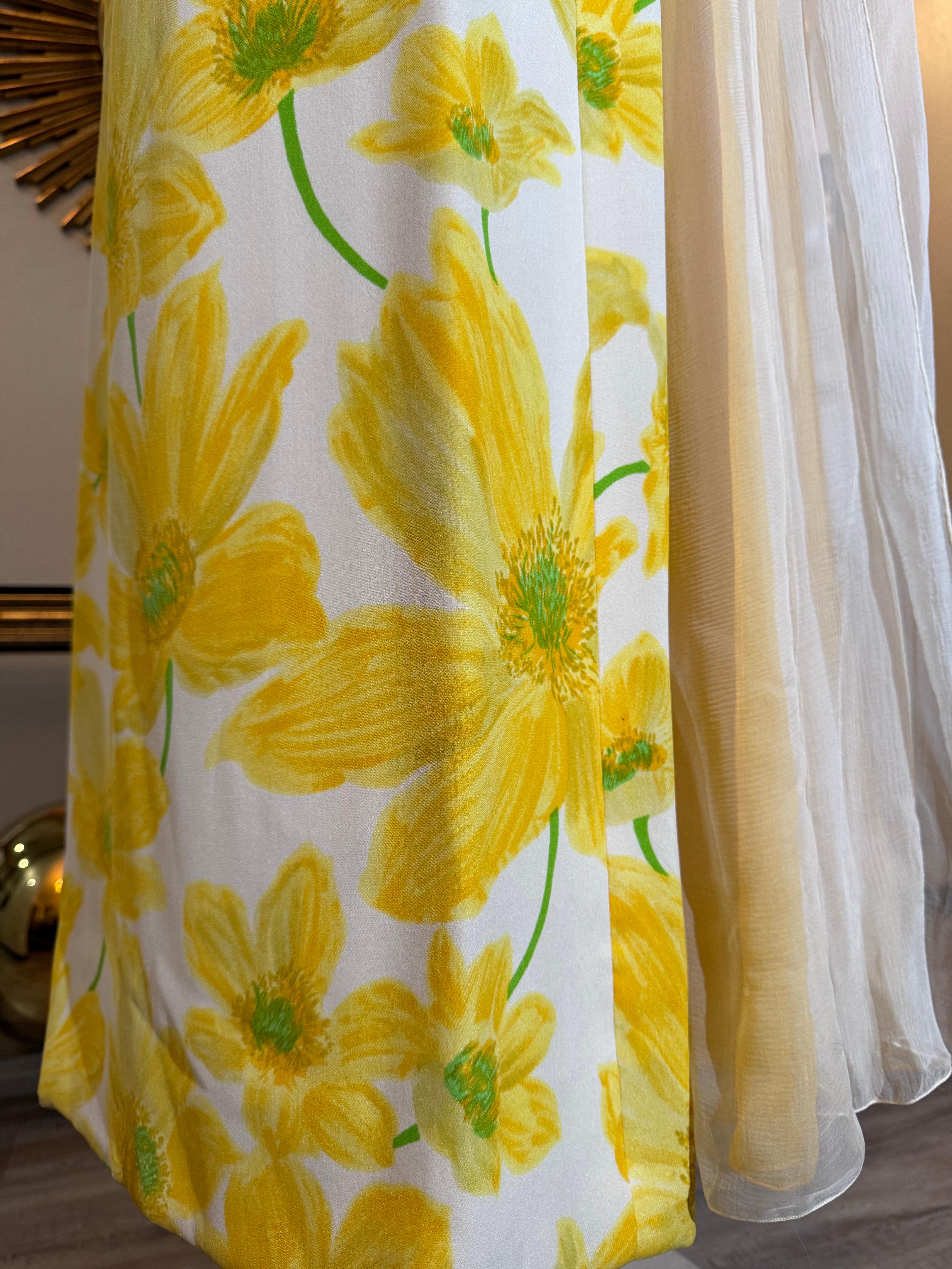 James Galanos, 1960 Robe longue Empire imprimée marguerite avec plumeau en mousseline coordonné en vente 7