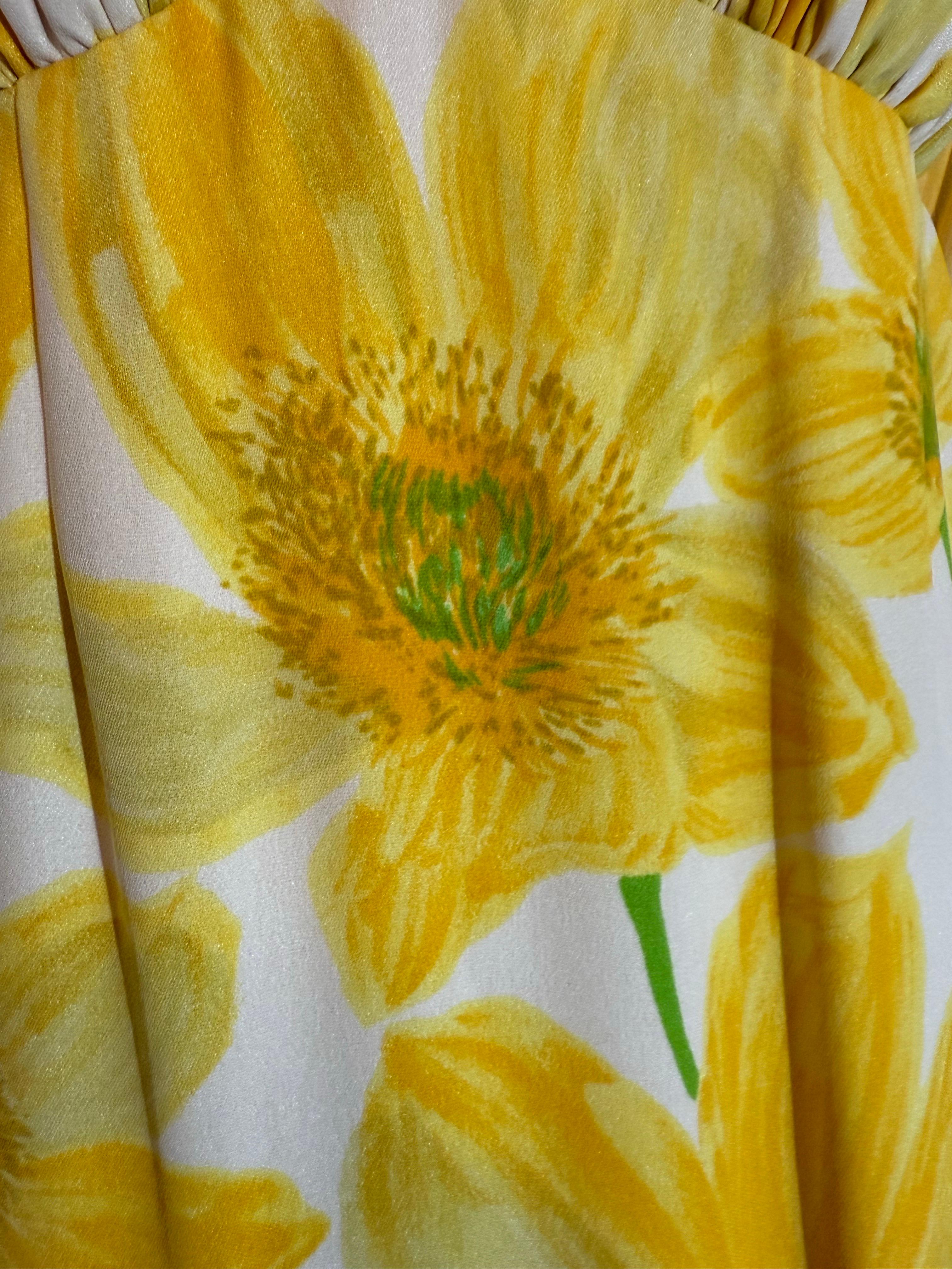 James Galanos, 1960 Robe longue Empire imprimée marguerite avec plumeau en mousseline coordonné en vente 9