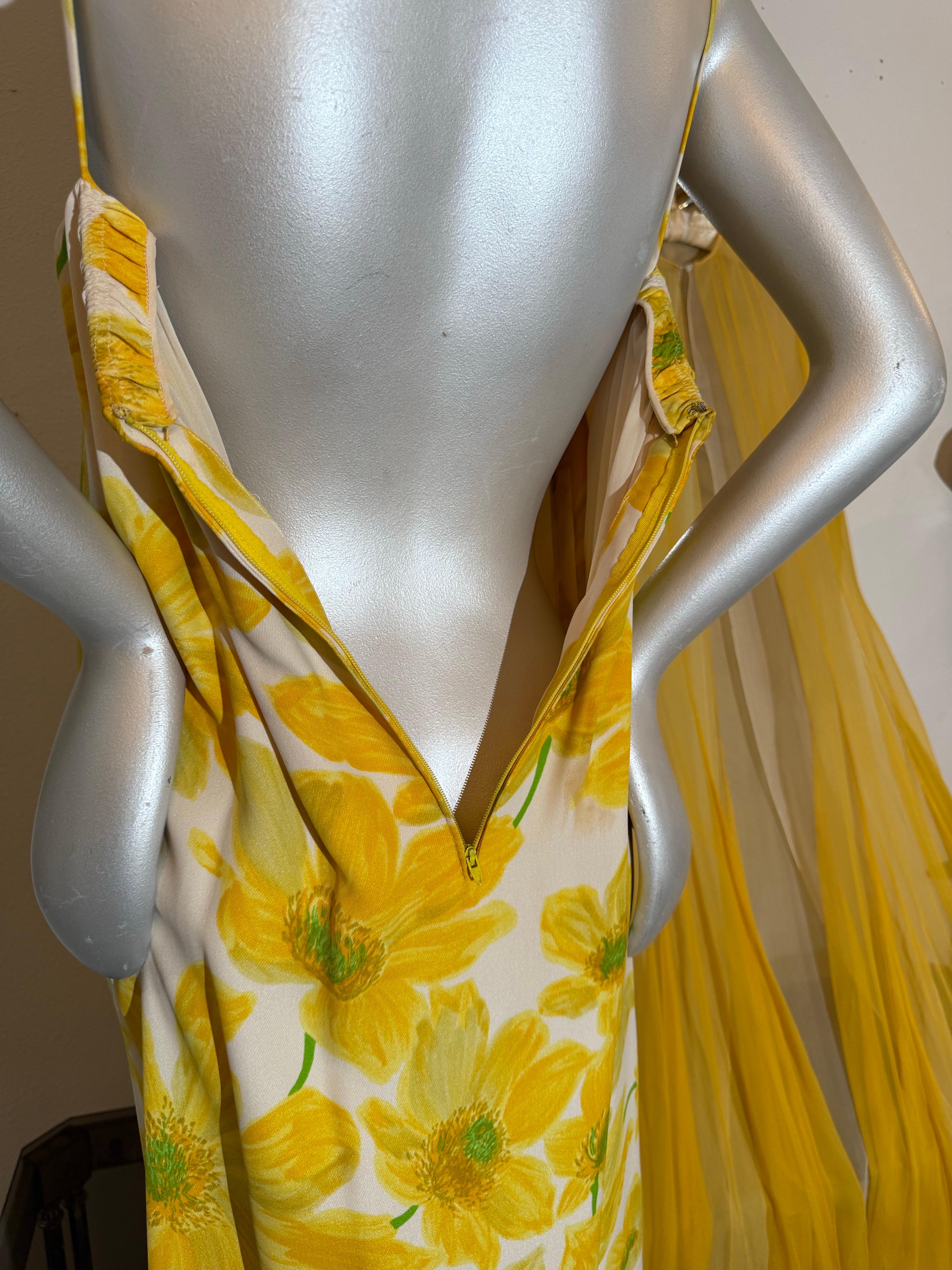 James Galanos, 1960 Robe longue Empire imprimée marguerite avec plumeau en mousseline coordonné en vente 13