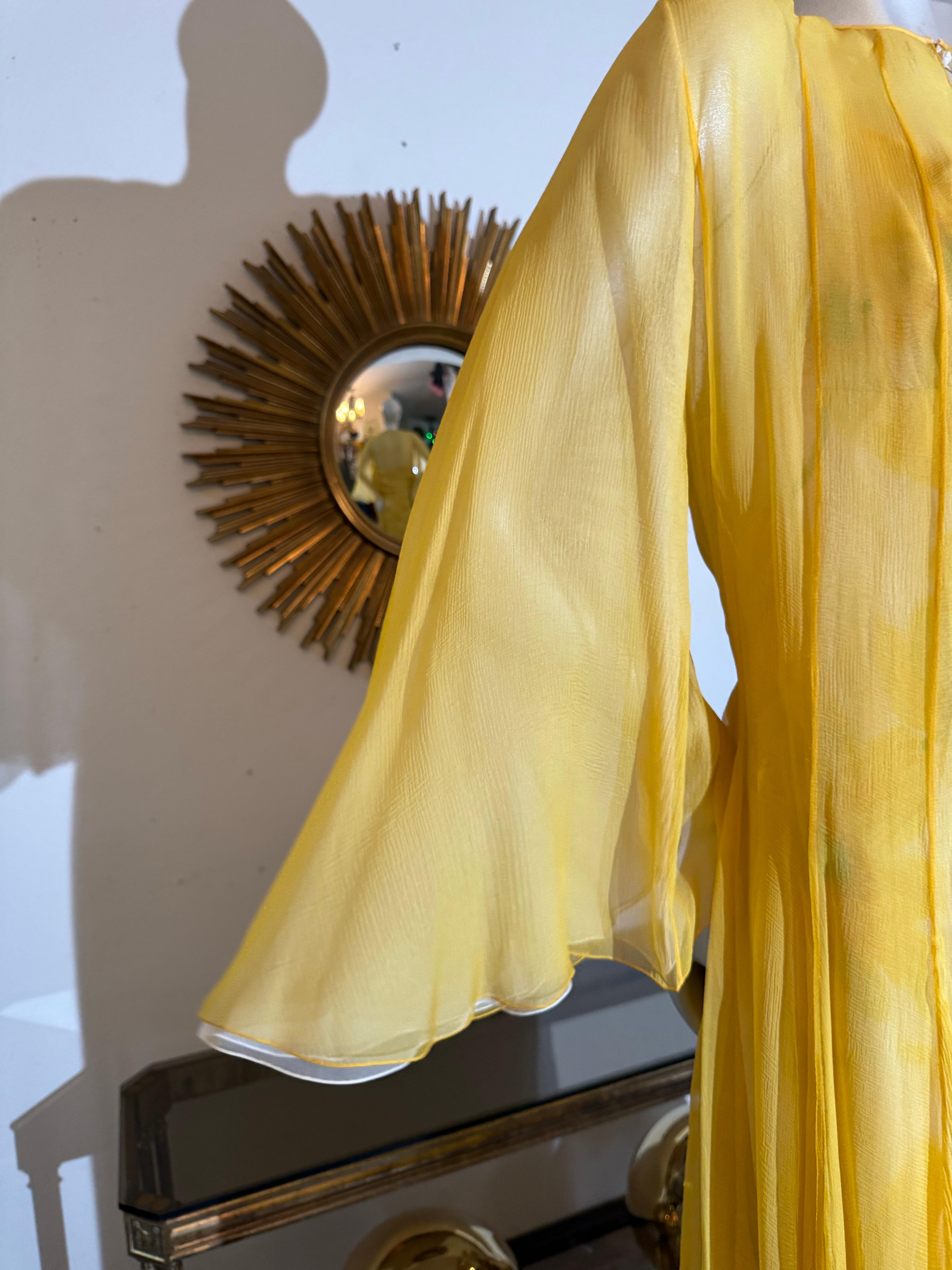 James Galanos, 1960 Robe longue Empire imprimée marguerite avec plumeau en mousseline coordonné en vente 3