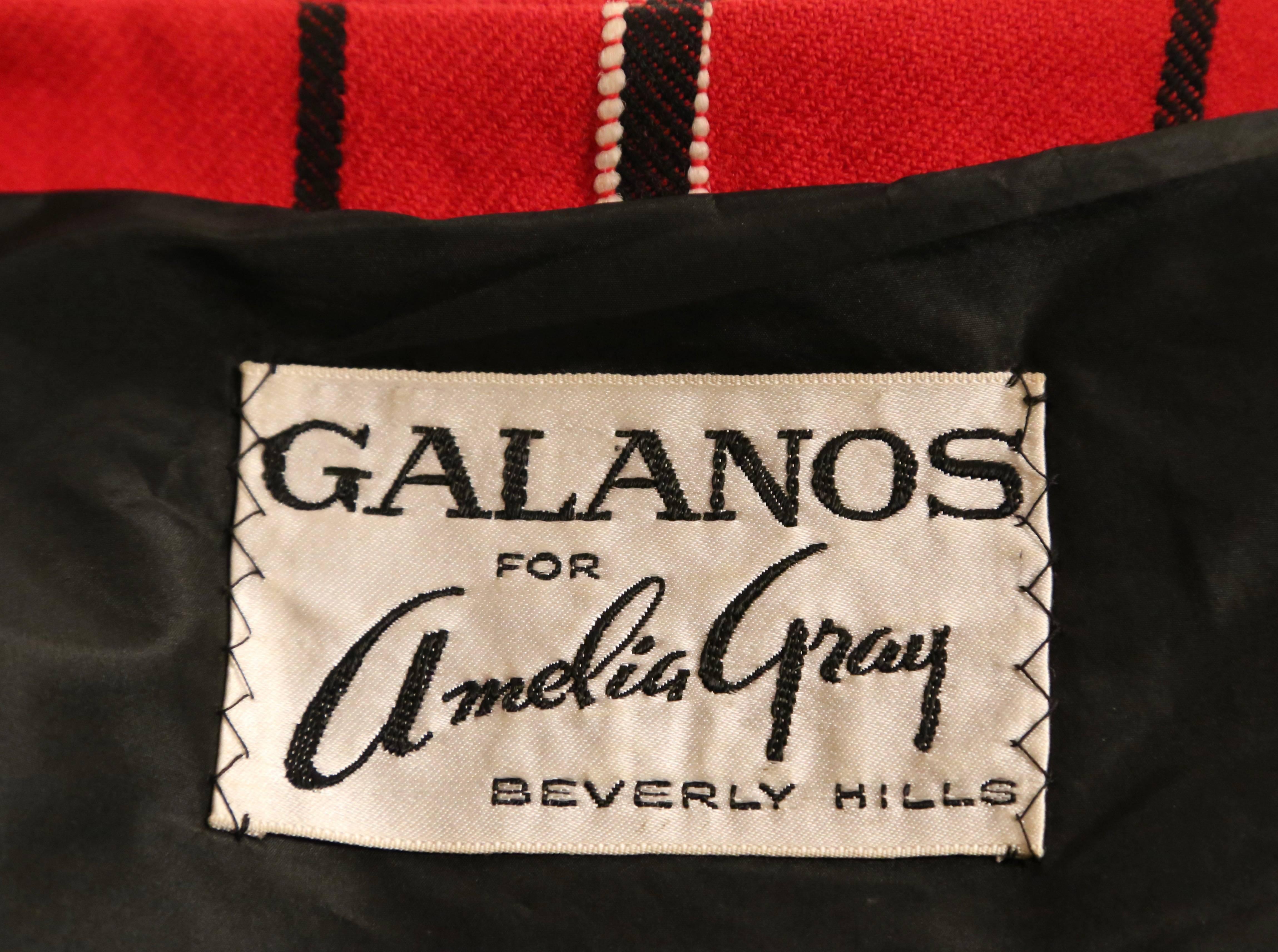 Women's or Men's 1960's JAMES GALANOS for Amelia Gray red & black wool jacket For Sale