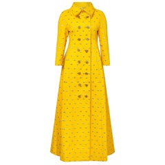 1960s James Galanos Yellow Silk and Gold Embroidered Dress Coat