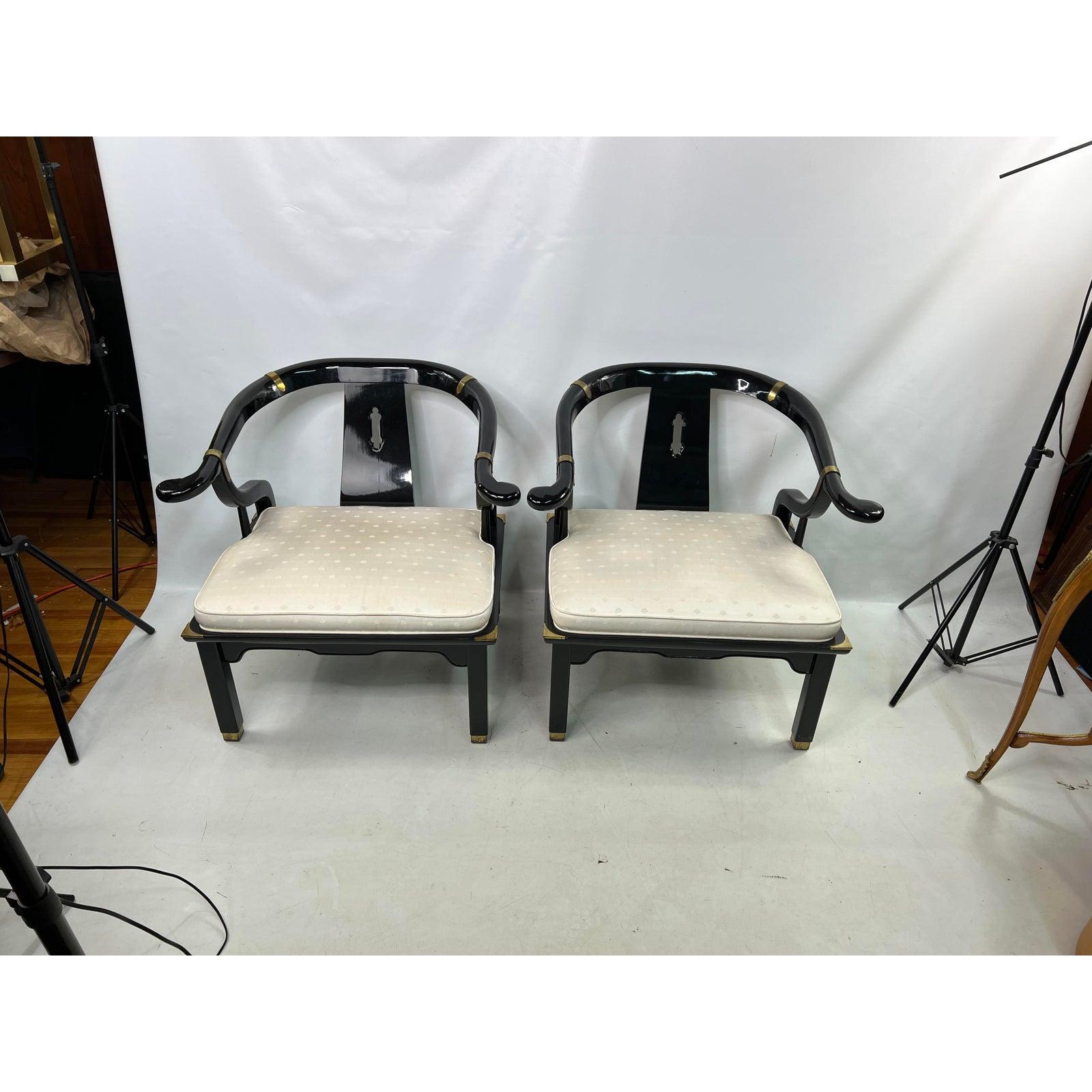 1960s James Mont style black lacquer Asian Modern Chinoiserie Ming chairs - a pair.