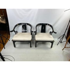1960s James Mont Style Black Lacquer Asian Modern Chinoiserie Ming Chairs - a Pa