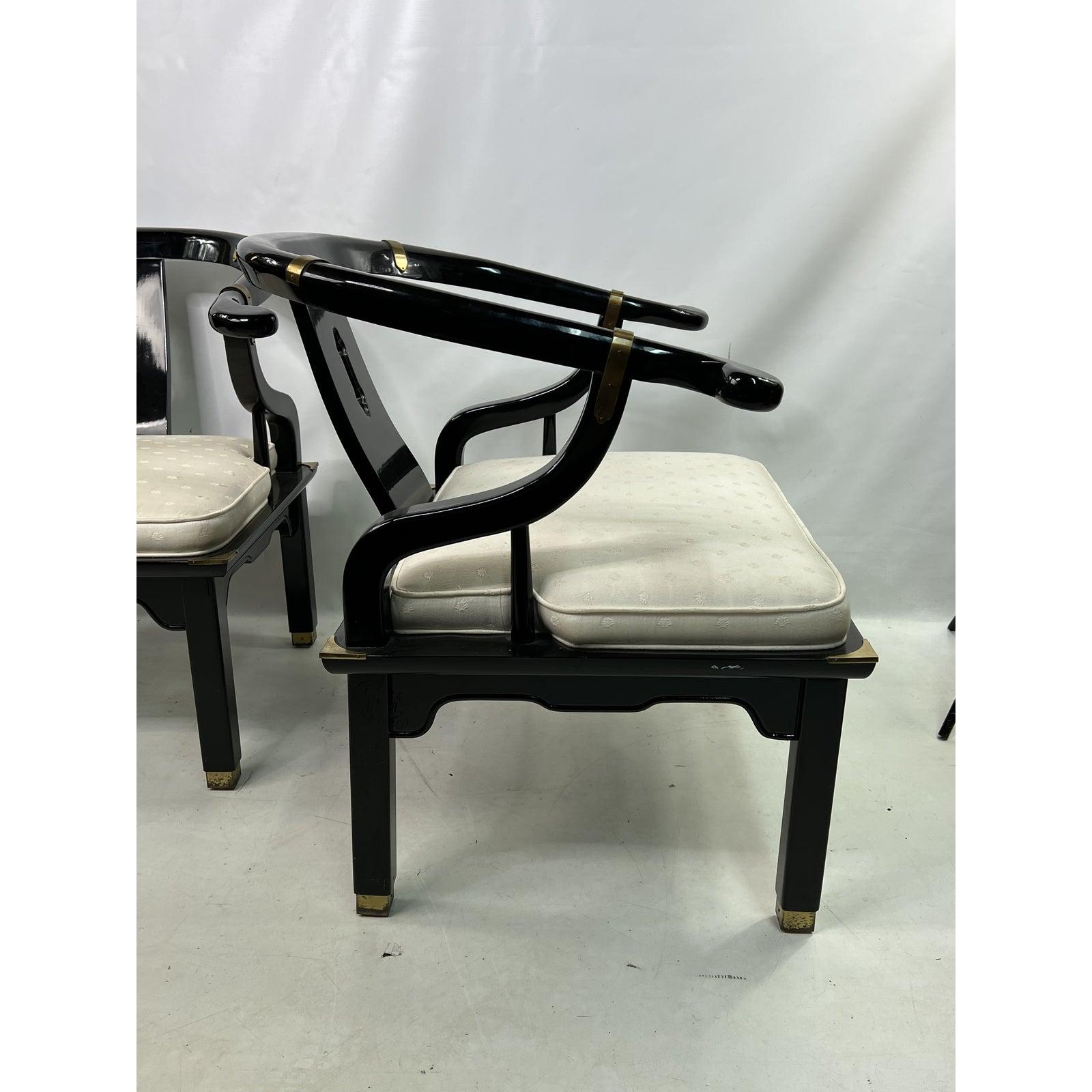 Mid-Century Modern 1960s James Mont Style Black Lacquer Asian Modern Chinoiserie Ming Chairs - a Pa For Sale