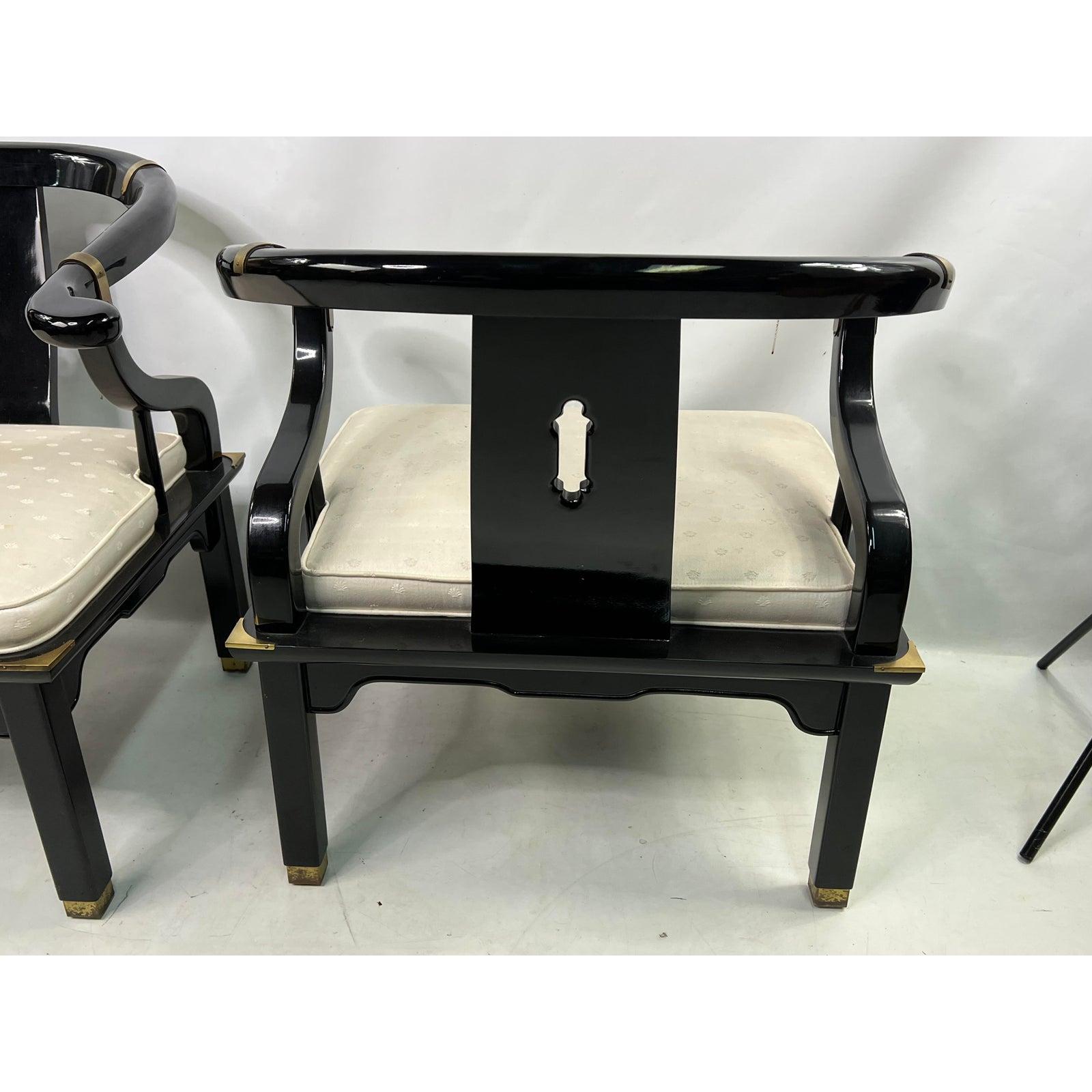 1960s James Mont Style Black Lacquer Asian Modern Chinoiserie Ming Chairs - a Pa In Good Condition For Sale In Esperance, NY