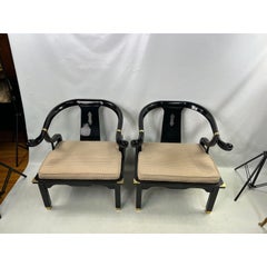1960s James Mont Style Black Lacquer Asian Modern Chinoiserie Ming Chairs