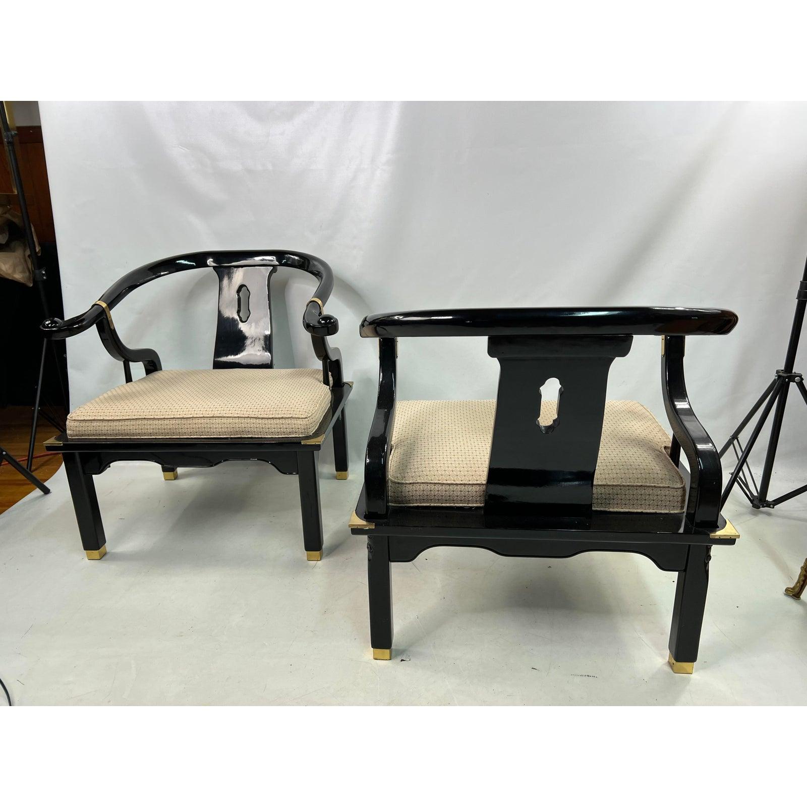 Mid-Century Modern 1960s James Mont Style Black Lacquer Asian Modern Chinoiserie Ming Chairs