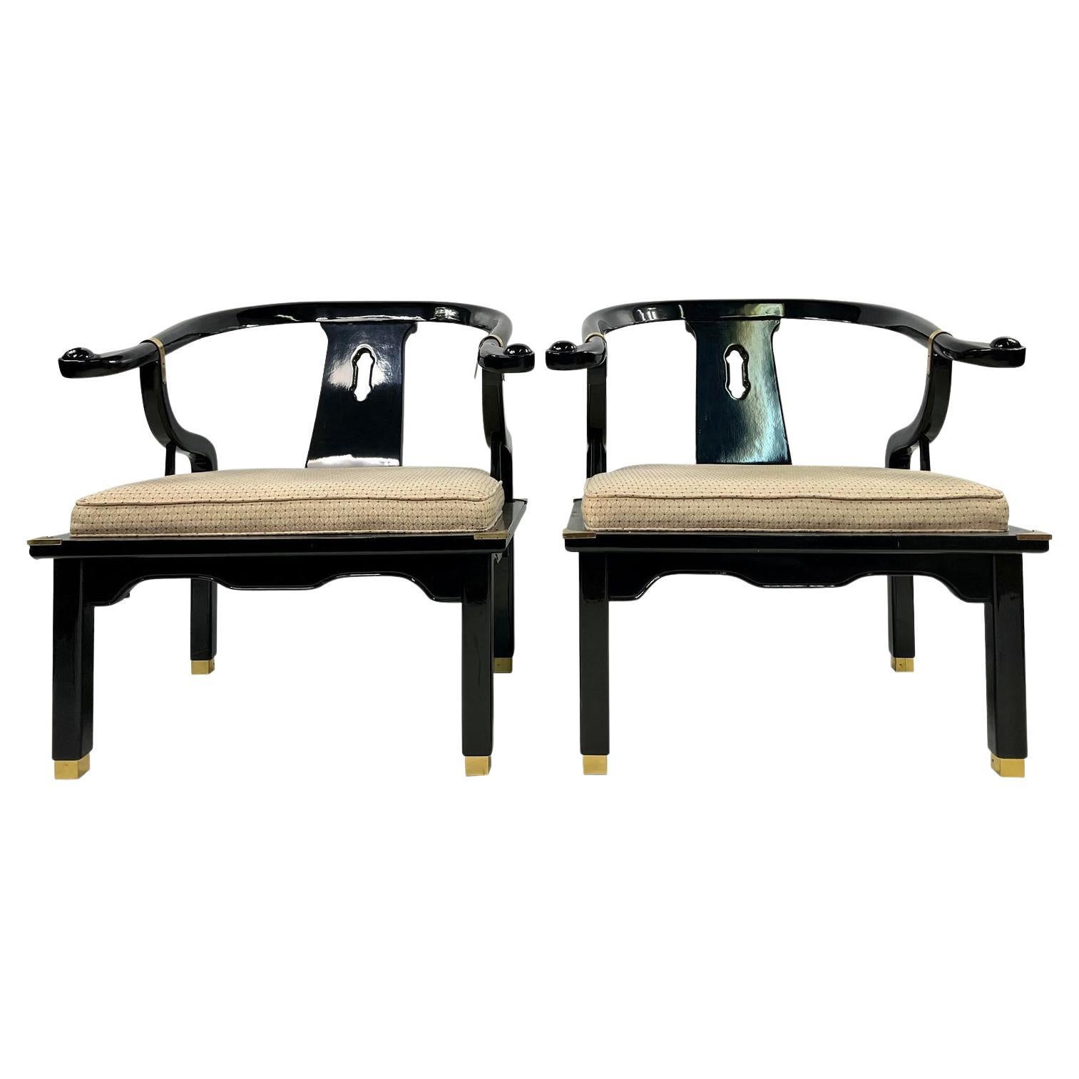 1960s James Mont Style Black Lacquer Asian Modern Chinoiserie Ming Chairs