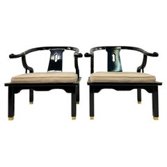 1960s James Mont Style Black Lacquer Asian Modern Chinoiserie Ming Chairs