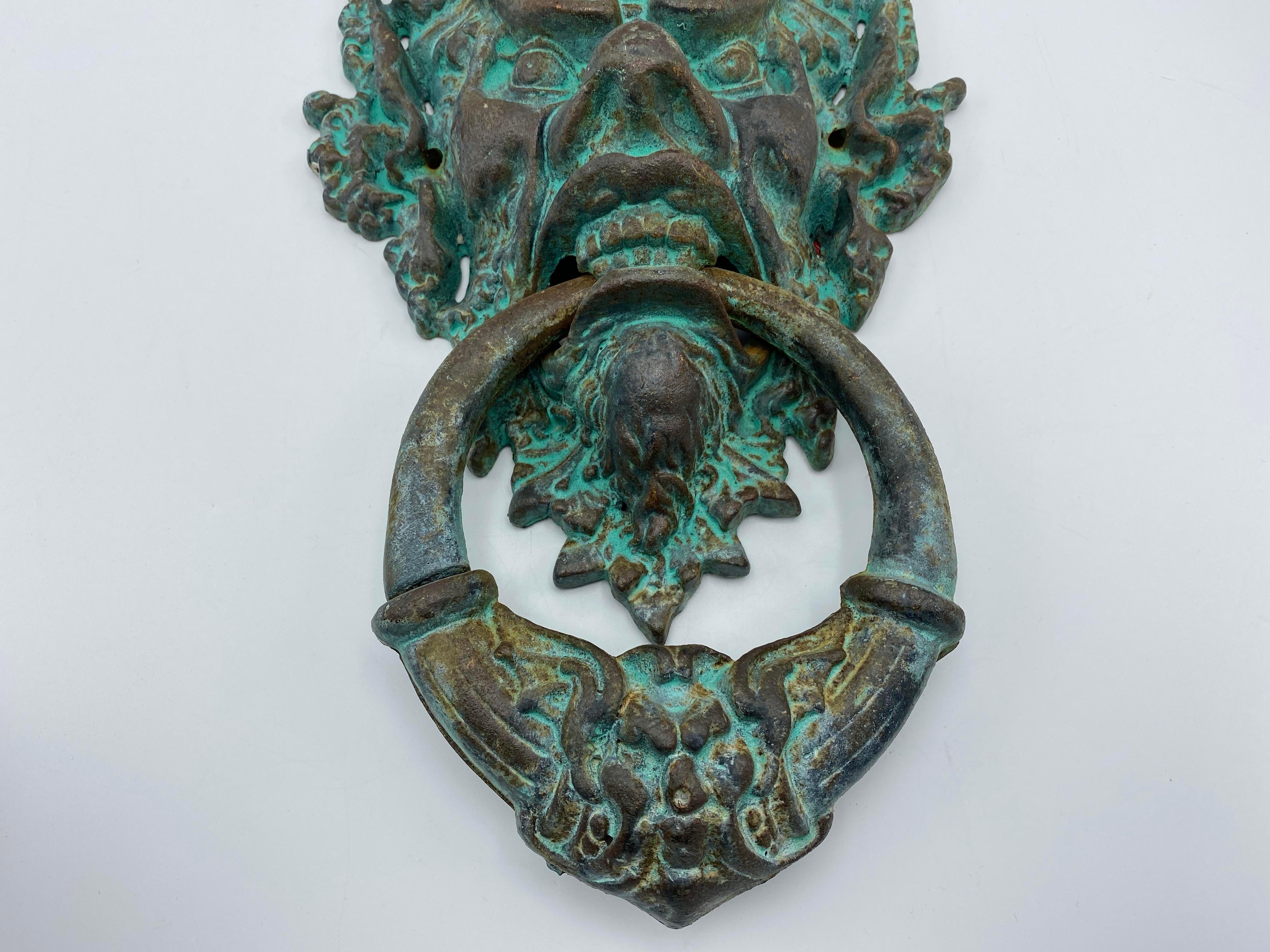 Hand-Crafted 1960s James Mont Style Iron Bacchus Door Knocker For Sale