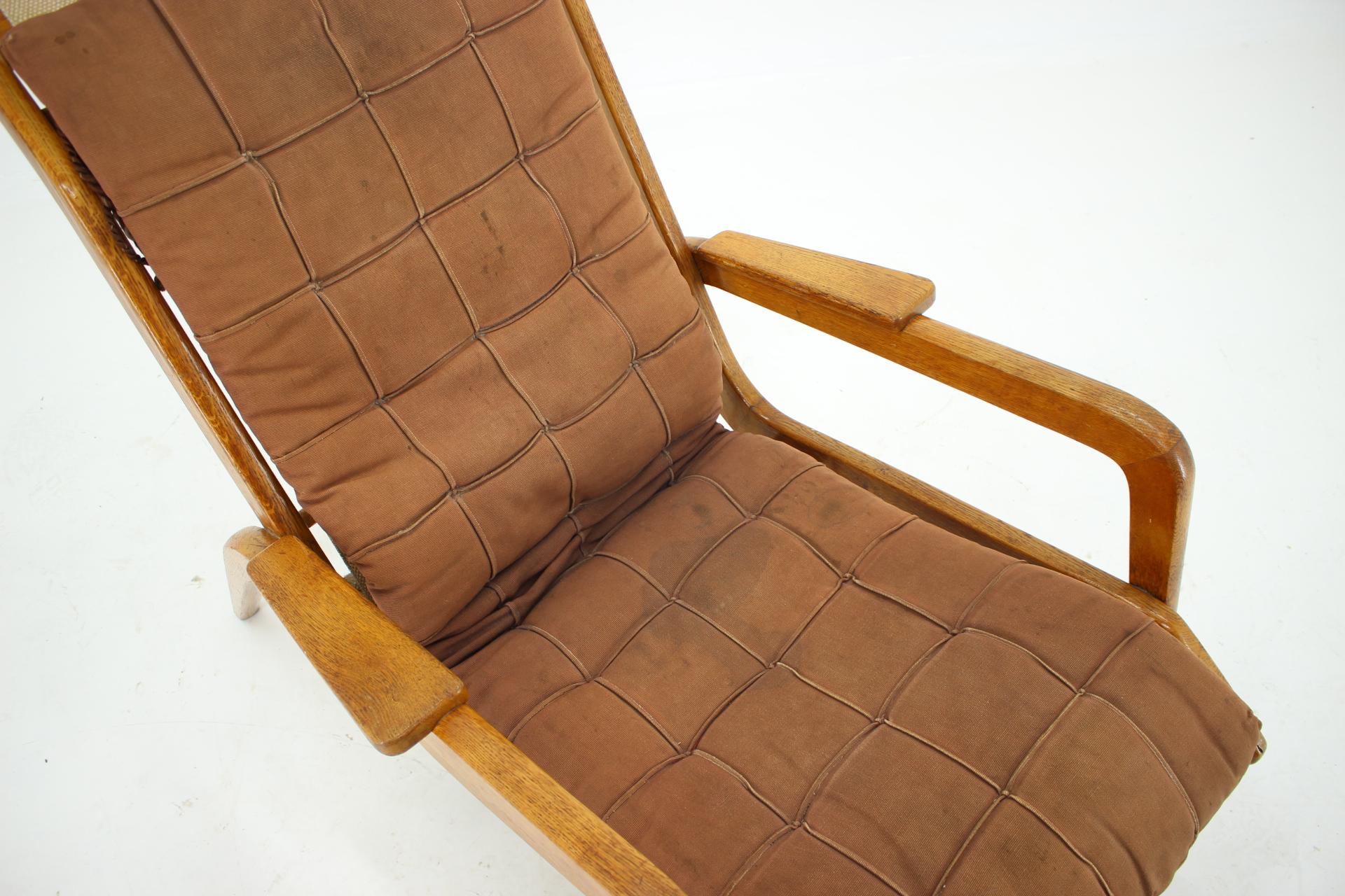 Mid-20th Century 1960s Jan Vanek, Very Rare Relaxing Oak Armchair, Czechoslovakia For Sale