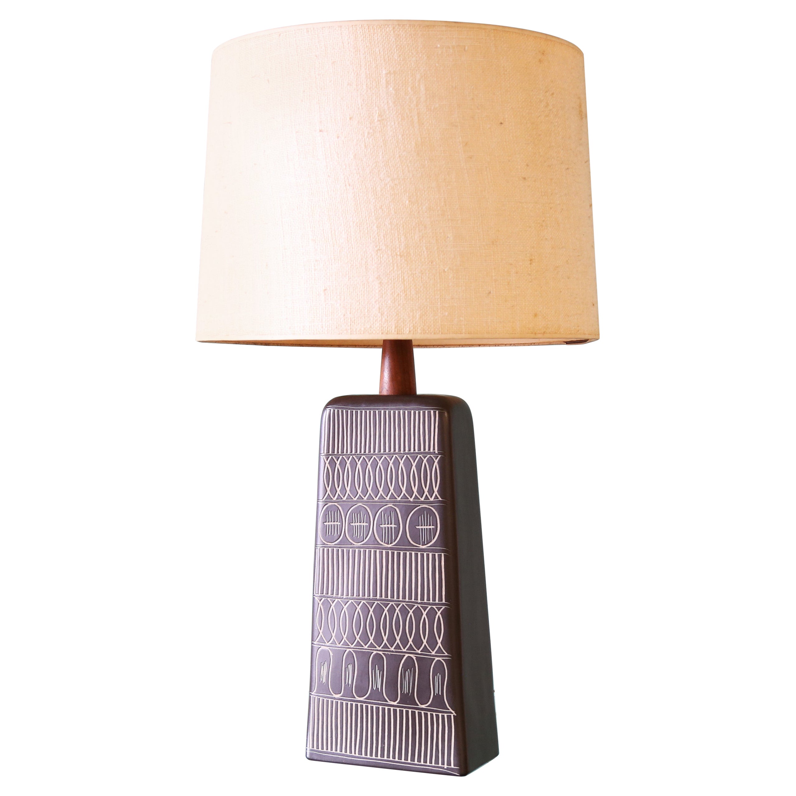 1960s Jane and Gordon Martz no. 242 Ceramic Lamp with Incised Sgraffito Glaze