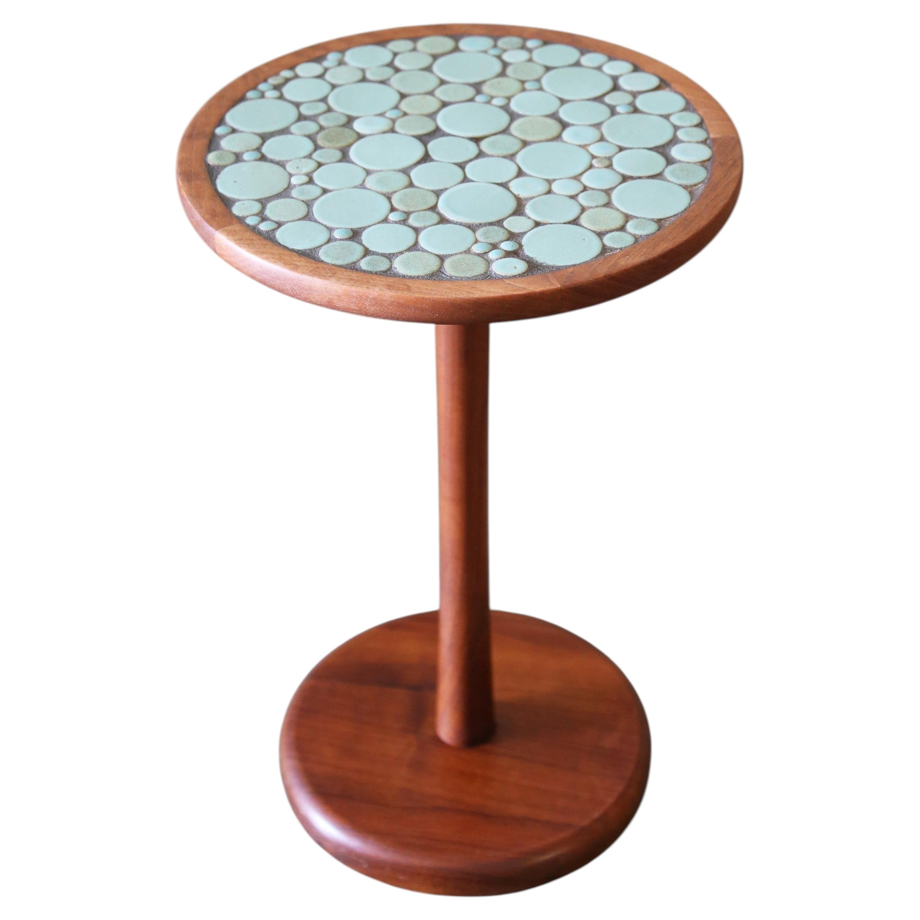 1960s Jane and Gordon Martz Teal Coin Tile Side Table For Sale