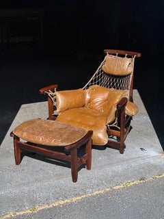 1960s Jangada Lounge Chair and Ottoman by Jean Gillon in hardwood and leather
