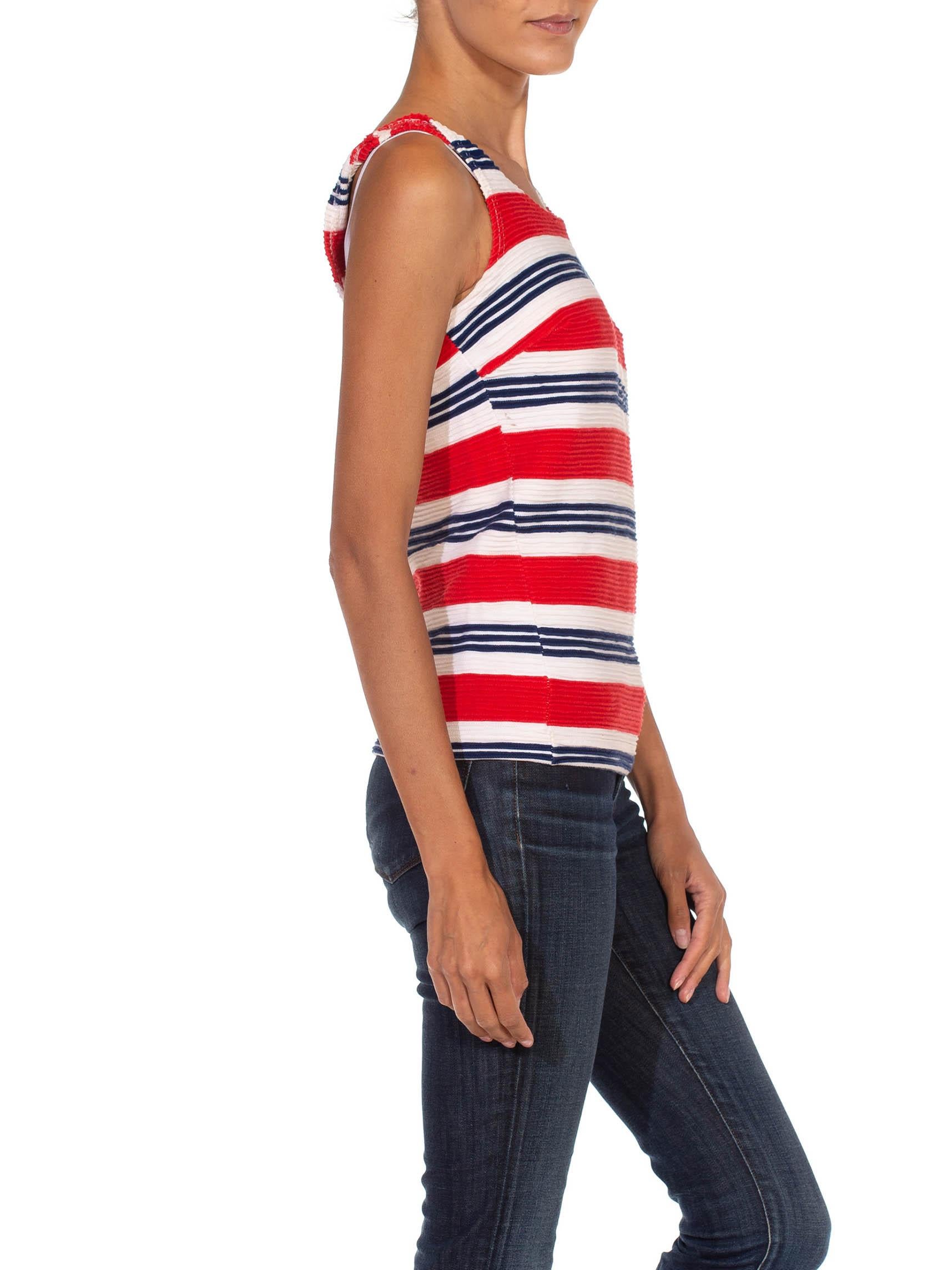 1960S JANZTEN Red, White & Blue Striped Cotton Top In Excellent Condition In New York, NY