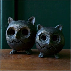 1960s Japan Cast Iron Owl Bird Lantern Incense Candleholder Mid-Century Brutal