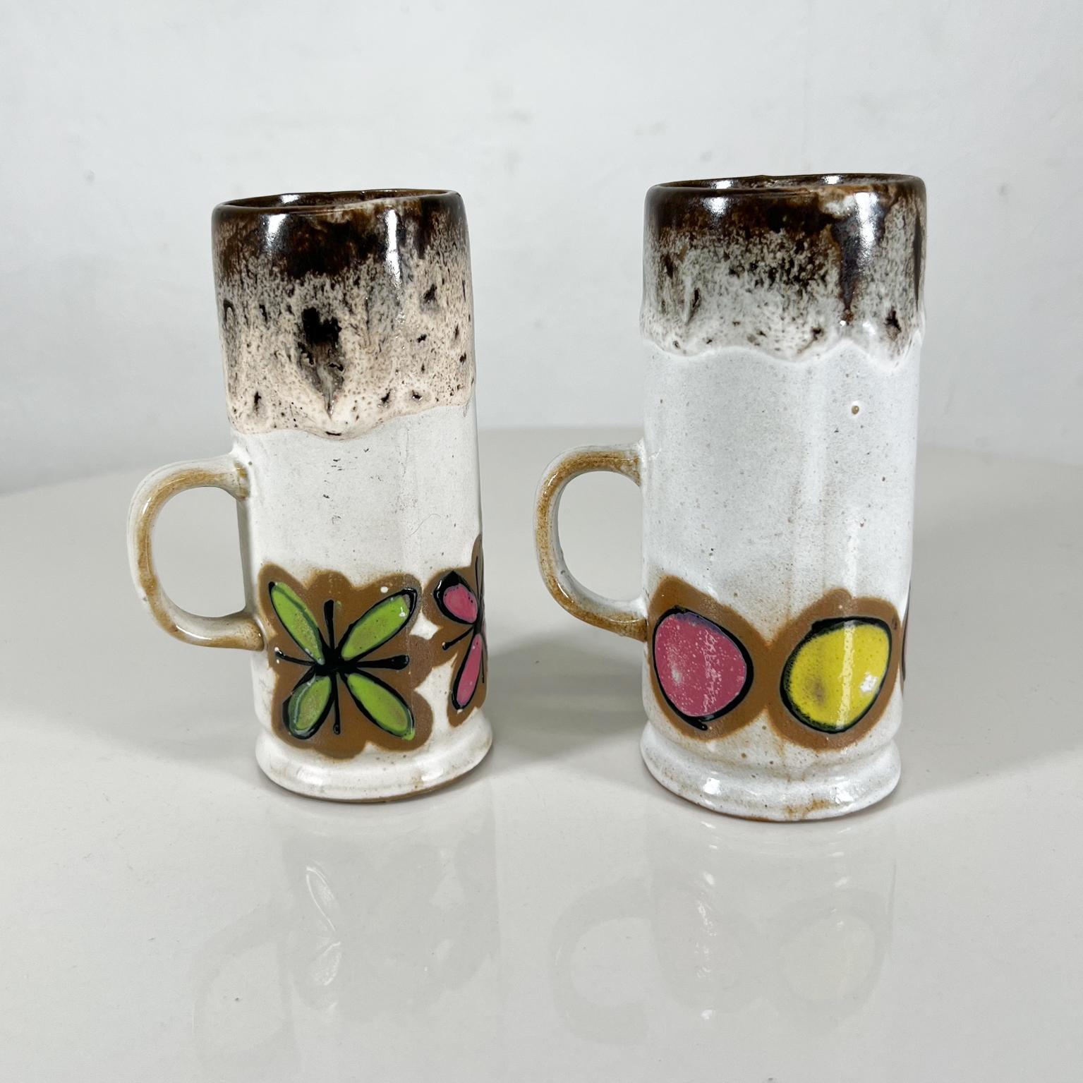 Mid-Century Modern 1960s Japan MCM Set of Two Colorful Mugs Hand Painted Stoneware Lava Glaze