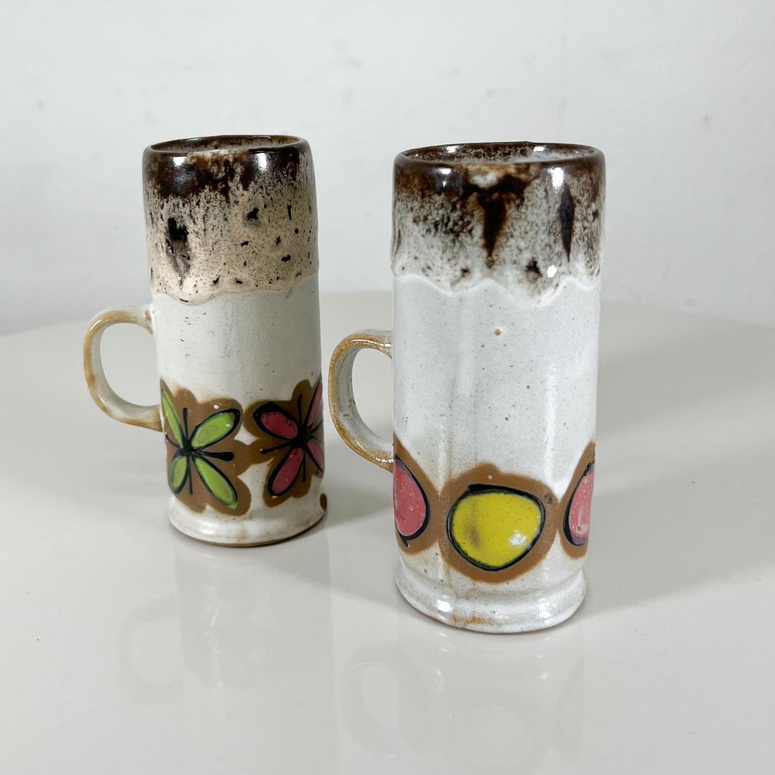 Japanese 1960s Japan MCM Set of Two Colorful Mugs Hand Painted Stoneware Lava Glaze