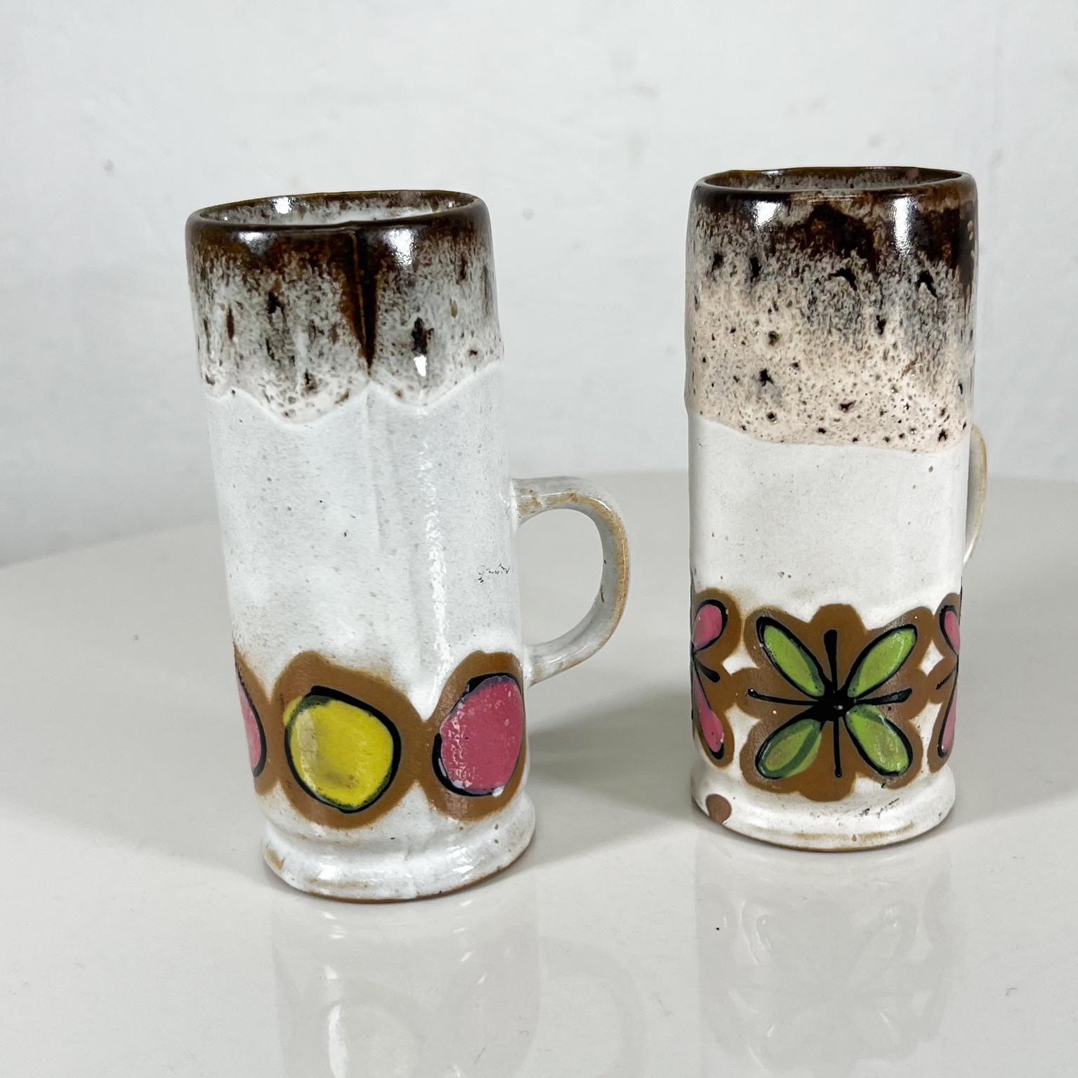 1960s Japan MCM Set of Two Colorful Mugs Hand Painted Stoneware Lava Glaze 1