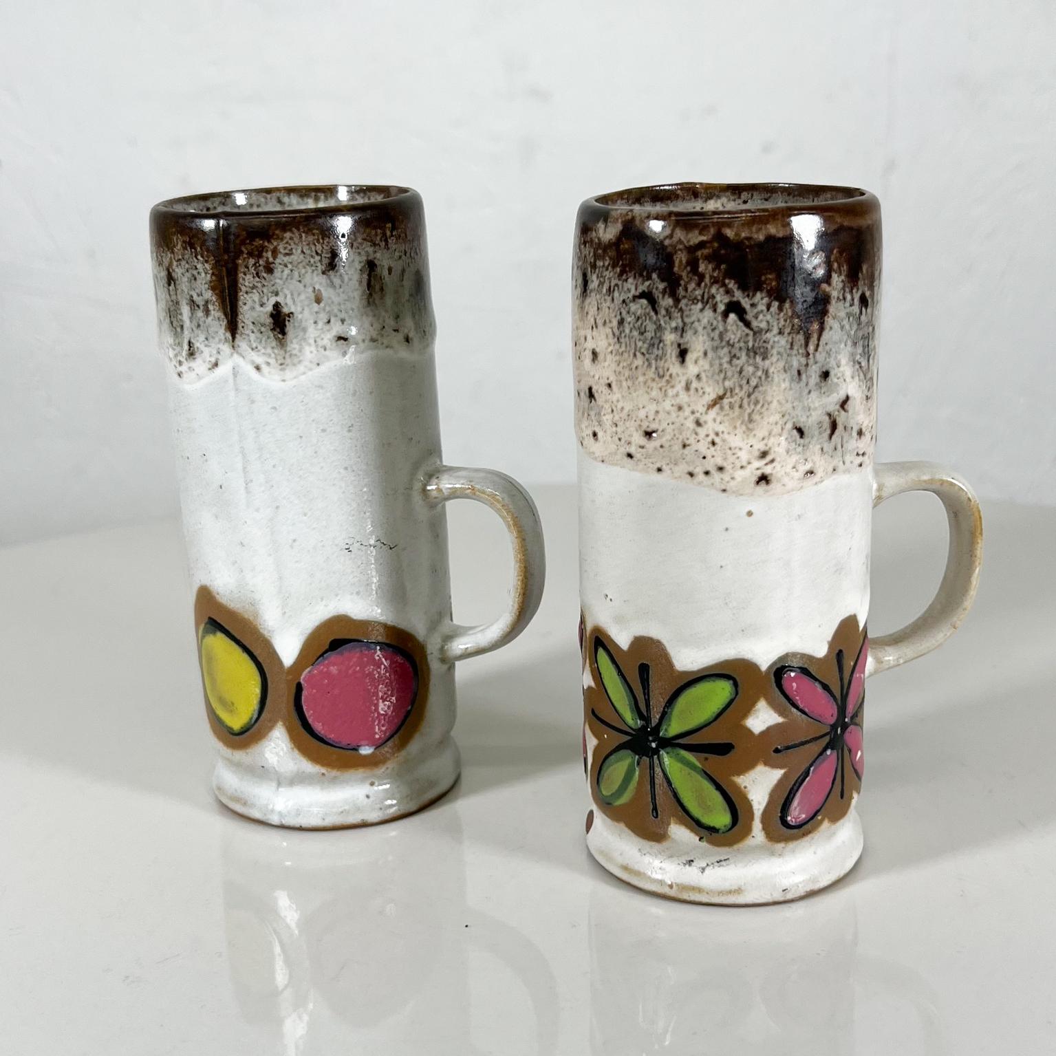 1960s Japan MCM Set of Two Colorful Mugs Hand Painted Stoneware Lava Glaze 2