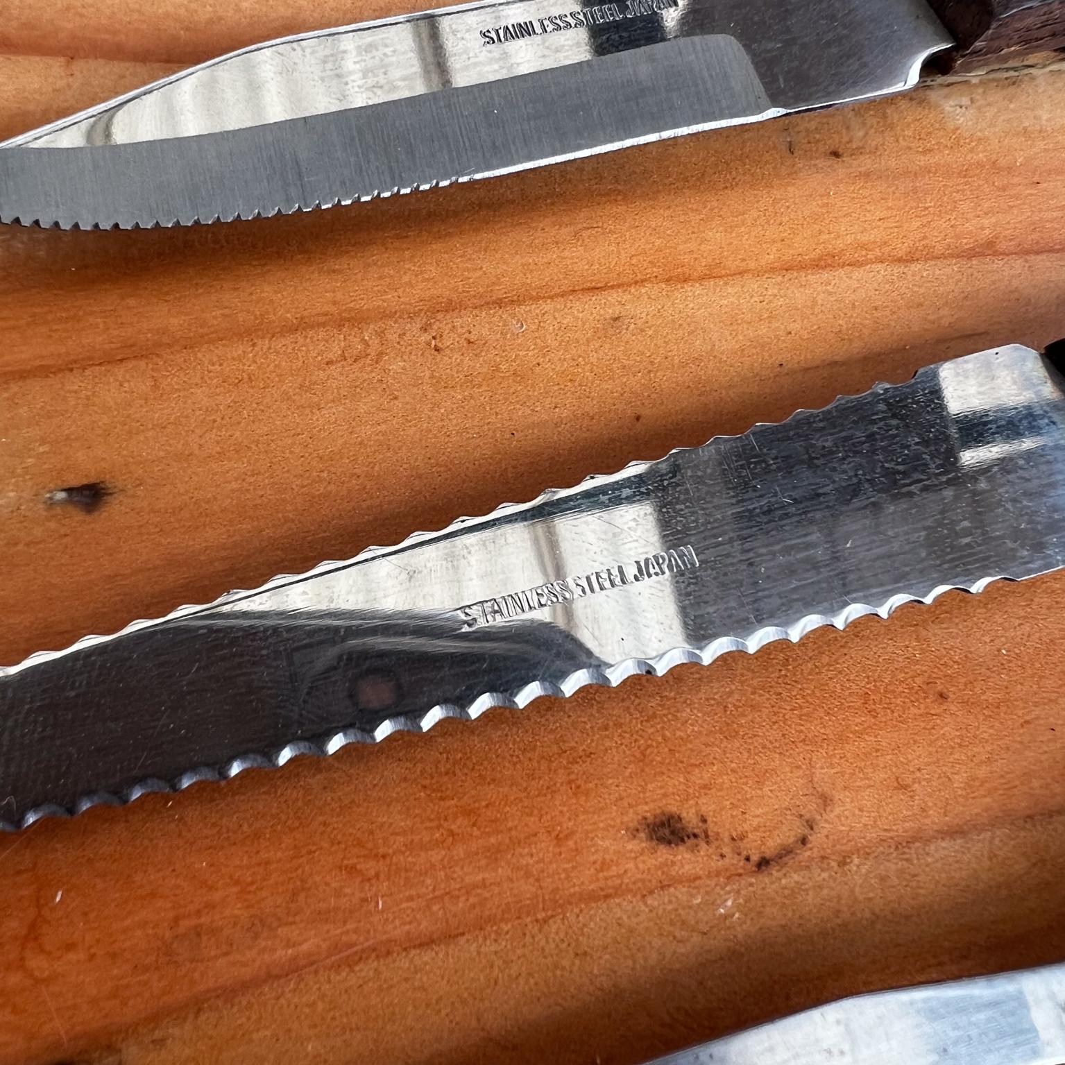 Mid-Century Modern 1960s Japanese 3 Knife Set Utility Cutlery Rosewood & Stainless Steel