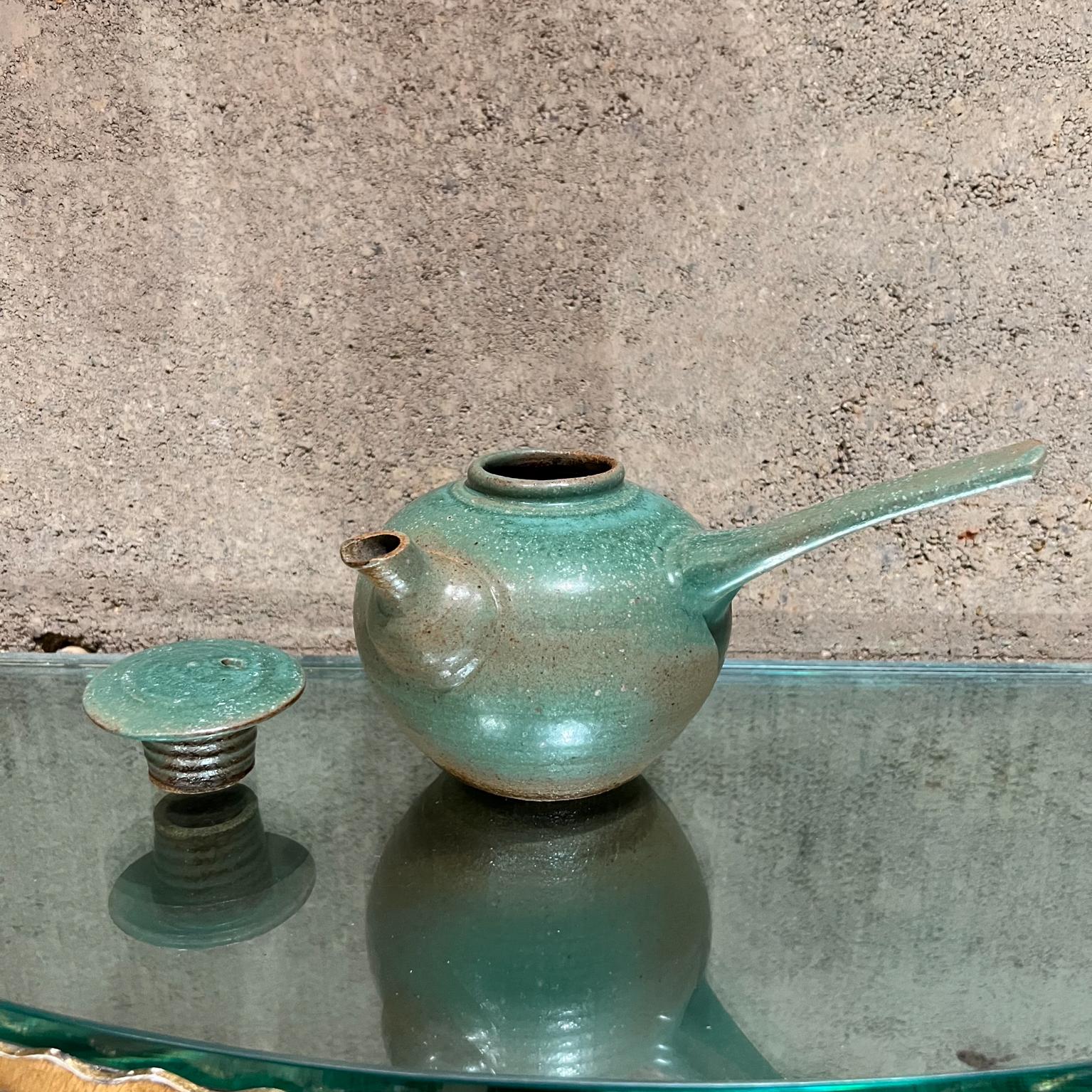  1960s Japanese Art Pottery Vintage Modern Green Tea Pot 5