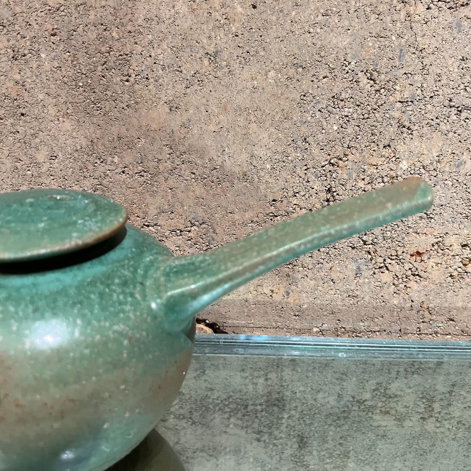 Mid-Century Modern  1960s Japanese Art Pottery Vintage Modern Green Tea Pot
