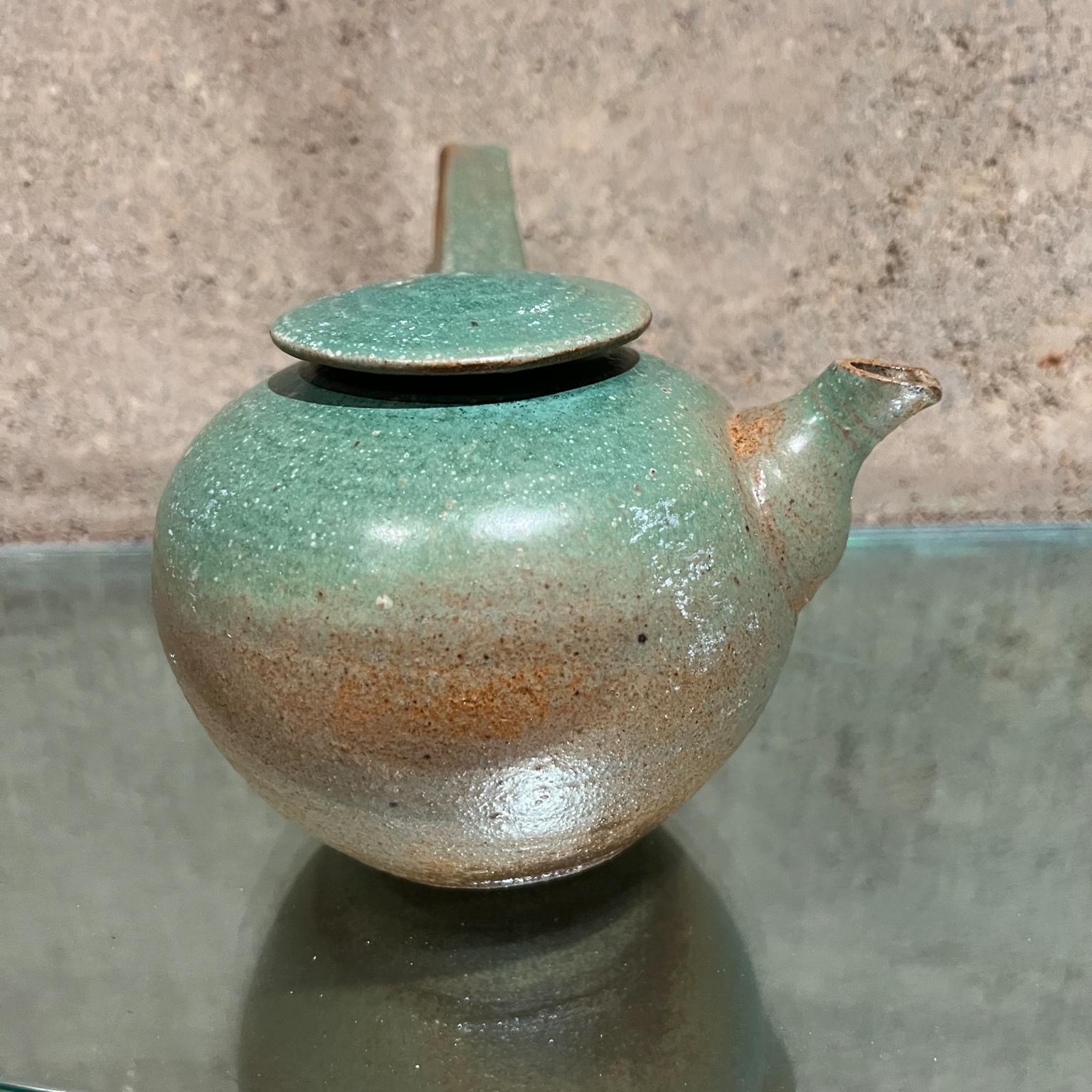  1960s Japanese Art Pottery Vintage Modern Green Tea Pot 1