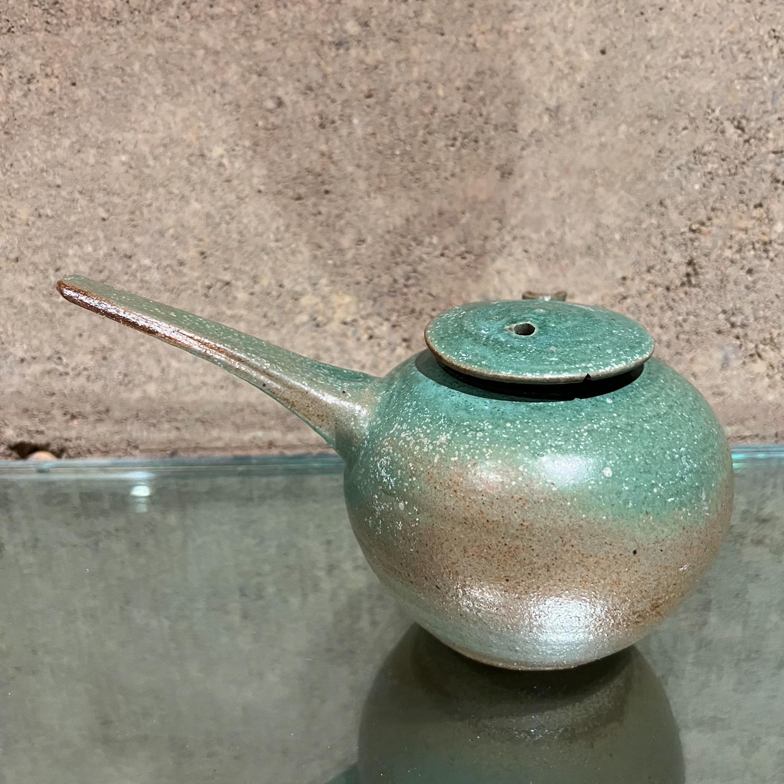  1960s Japanese Art Pottery Vintage Modern Green Tea Pot 2