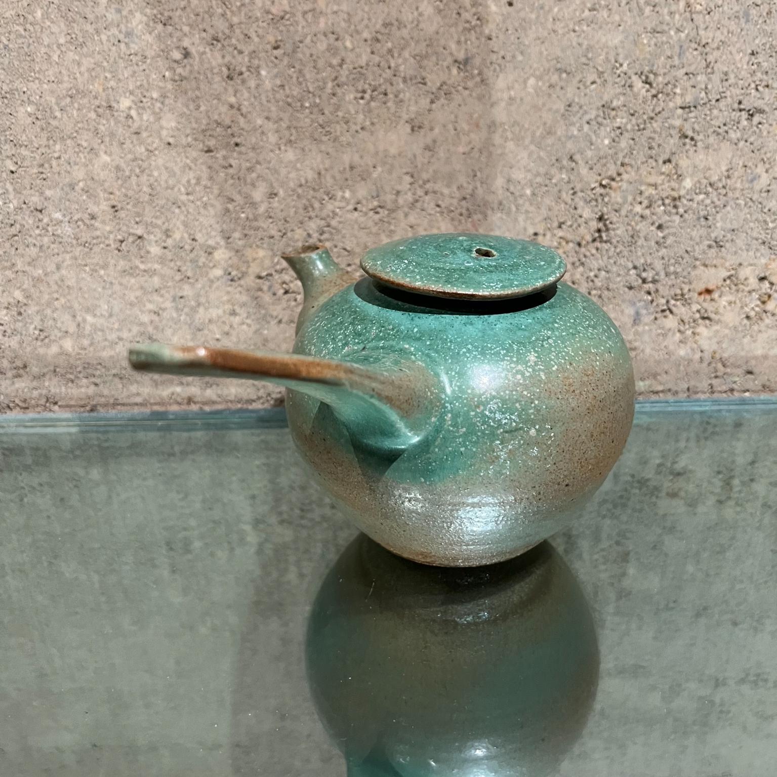  1960s Japanese Art Pottery Vintage Modern Green Tea Pot 3