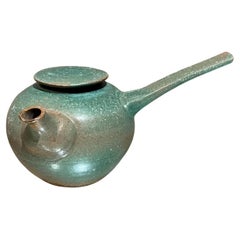 1960s Japanese Art Pottery Vintage Modern Green Tea Pot