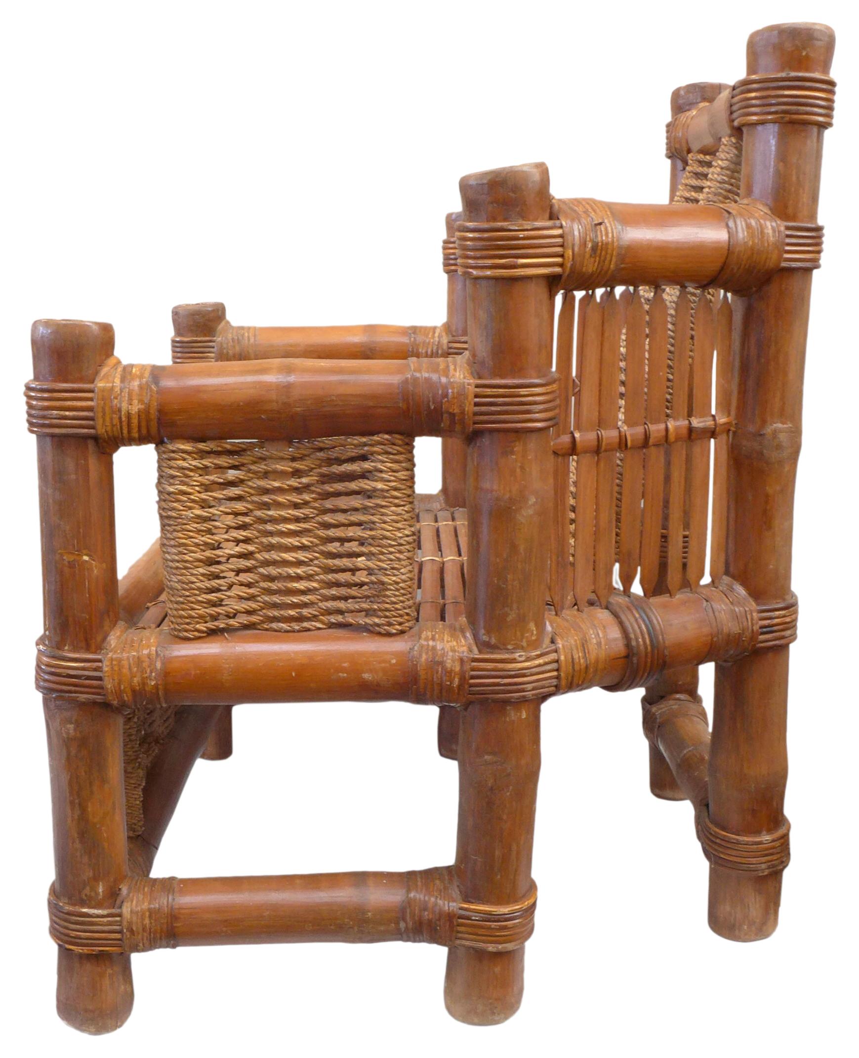 Organic Modern 1960s Japanese Bamboo, Rattan & Woven Rope Arm Chair For Sale