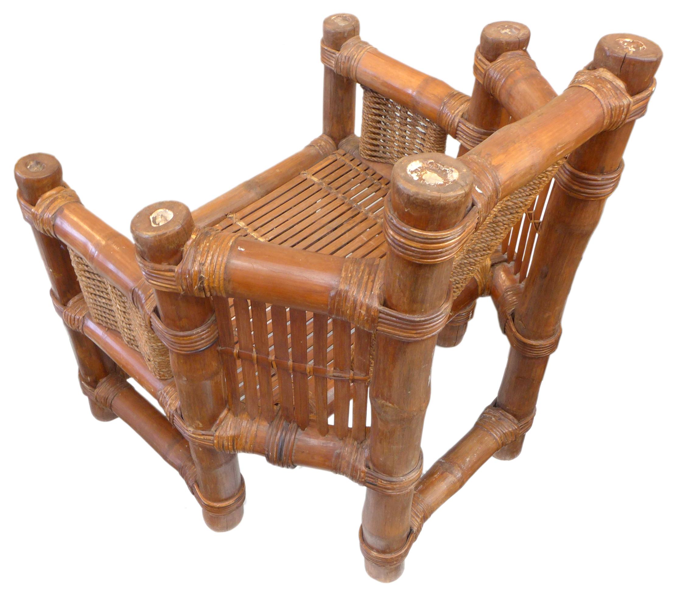 Mid-20th Century 1960s Japanese Bamboo, Rattan & Woven Rope Arm Chair For Sale